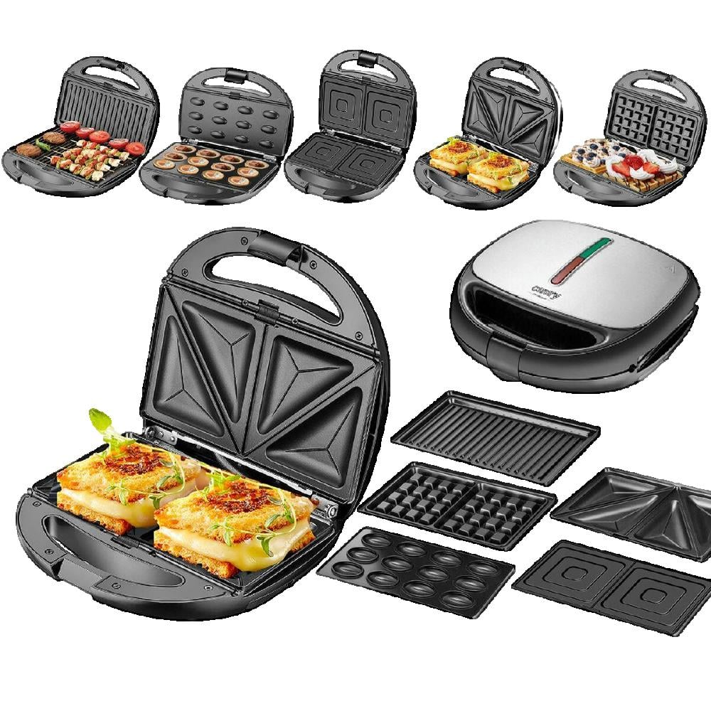 Sandwichera Camry 5 En 1 Acier Inoxydable Noir Antiadhésif