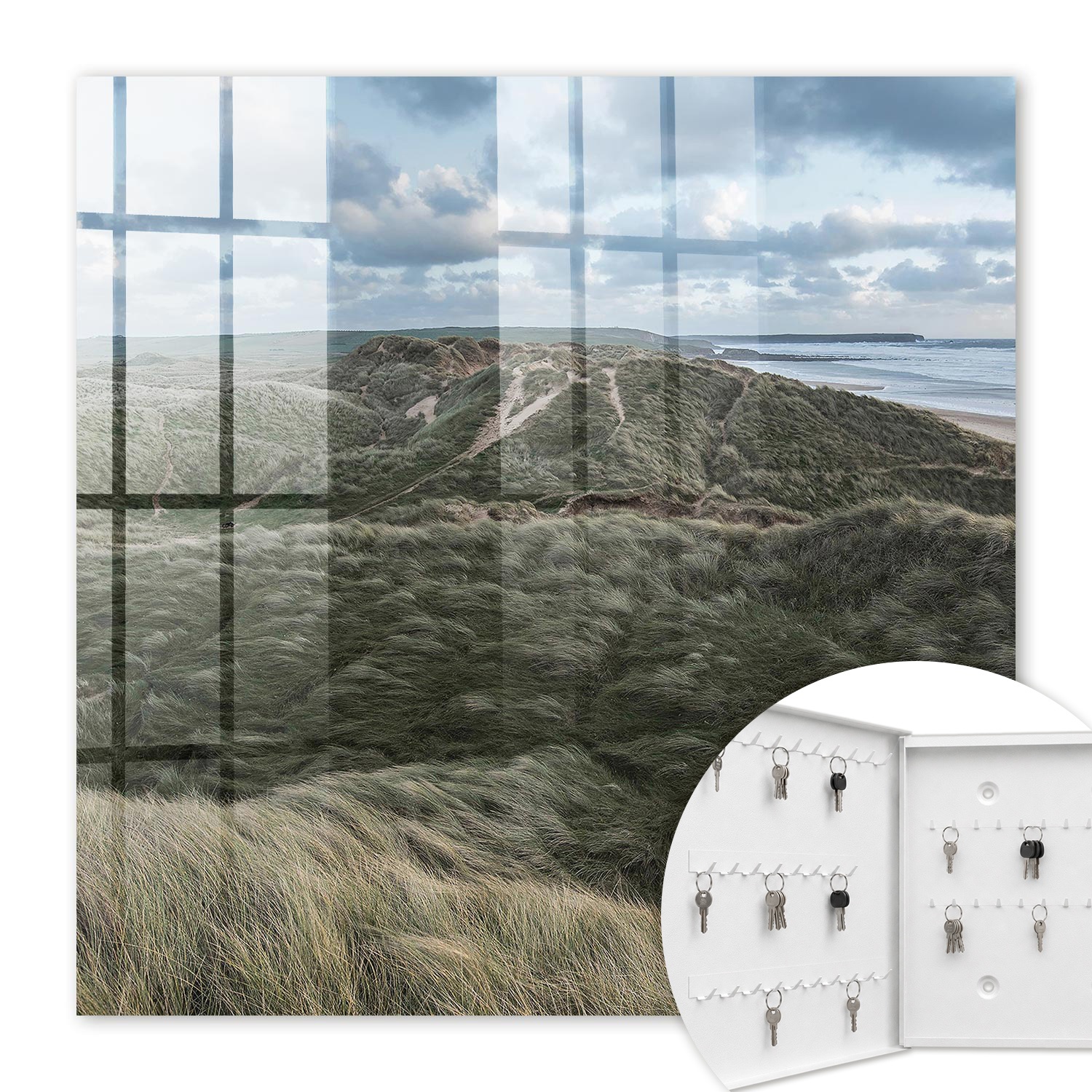 Armoire À Clés - (30 Cm X 30 Cm) - Boîte À Clés Murale - Coffret De Rangement Pour Clés - Couleur Blanche - Ouverture Vers La Gauche - Pour Maison Et Bureau - Collines Vertes