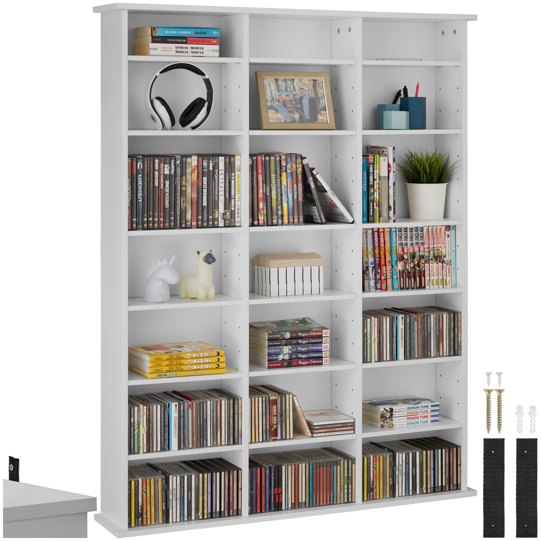 Étagère Dvd Cd Panneau De Fibres Réglable 105,5x19x136,5cm Blanc Mat