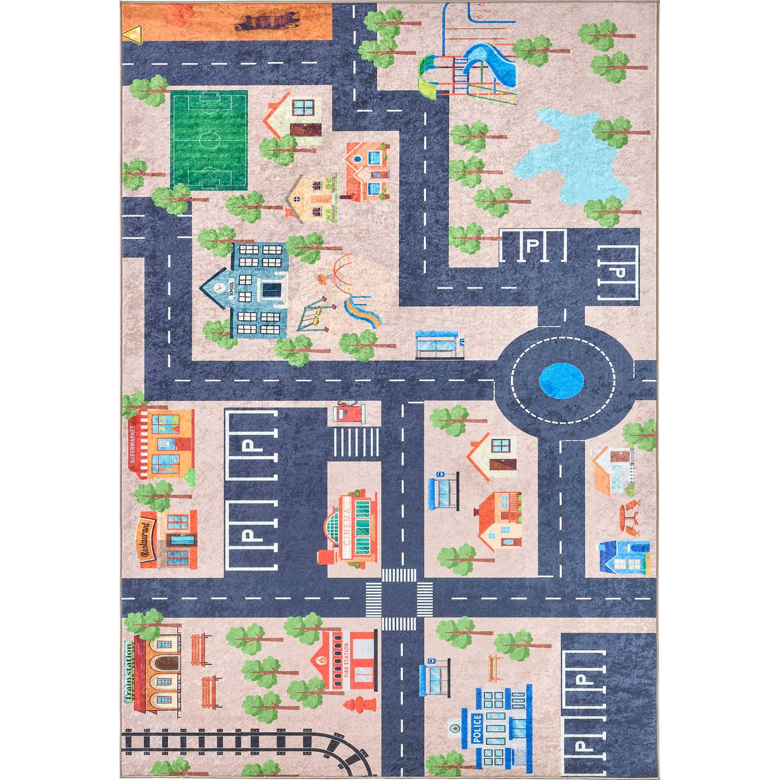 Tapis Beige Circuit Antidérapant Lavable En Machine - 160 X 230 Cm