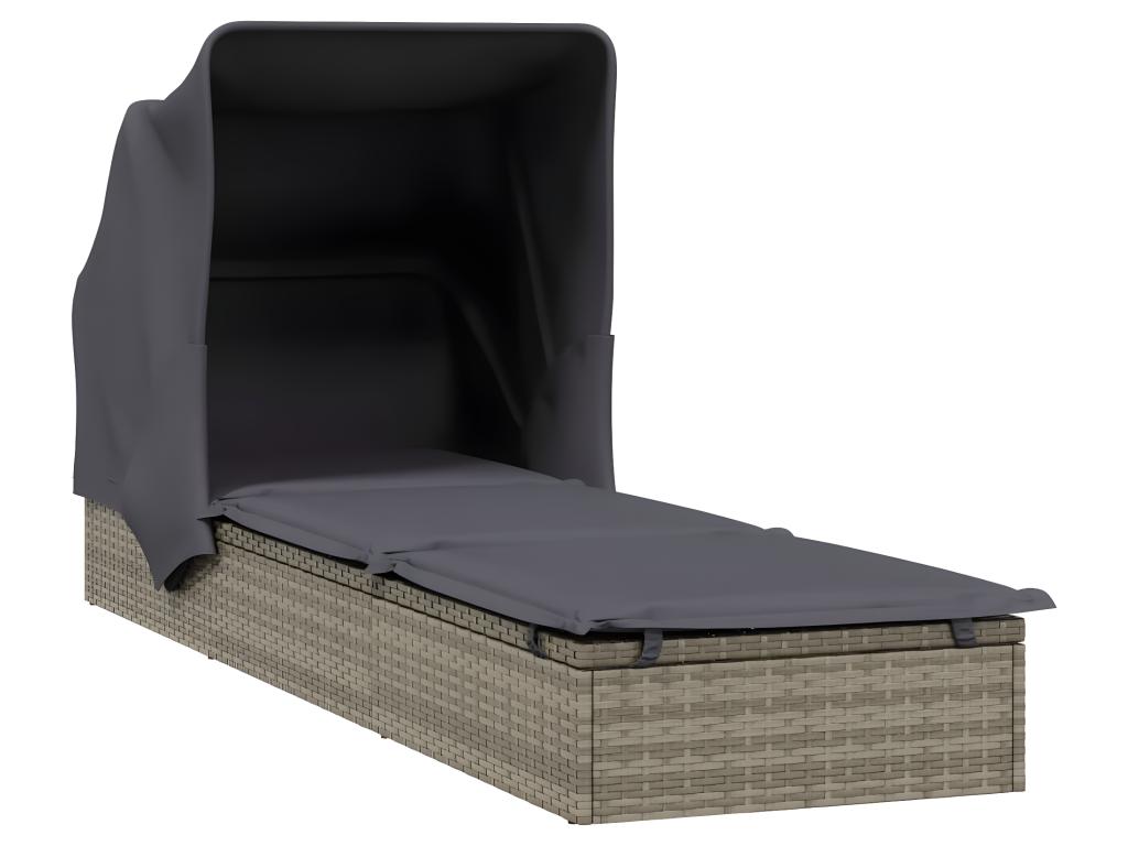 Transat Chaise Longue Bain De Soleil Avec Toit Pliable 213 X 63 X 97 Cm Résine Tressée Gris 02_0012208