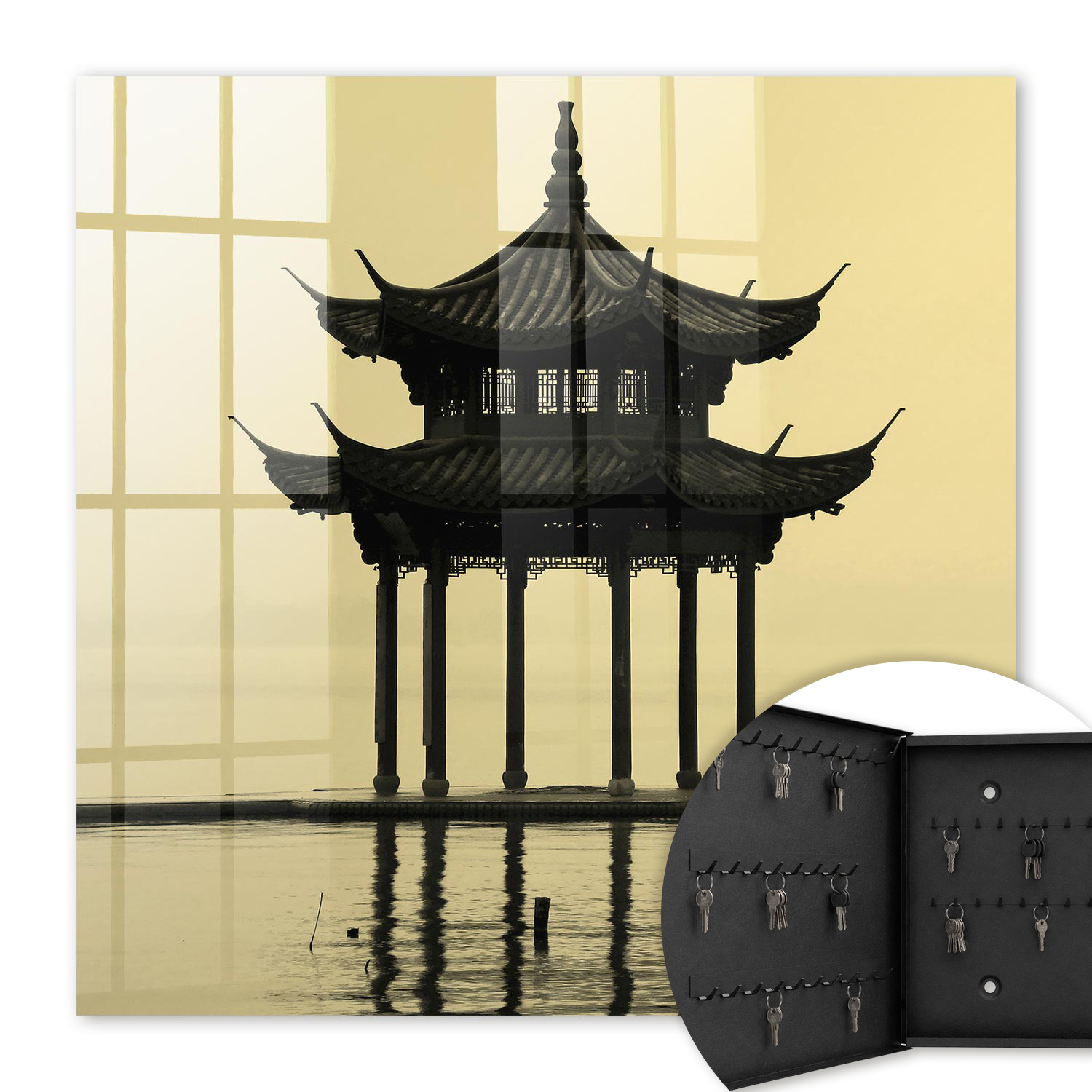 Armoire À Clés - (30 Cm X 30 Cm) - Boîte À Clés Murale - Coffret De Rangement Pour Clés - Couleur Noire - Ouverture Vers La Gauche - Pour Maison Et Bureau - Pavillon Dans L'Eau