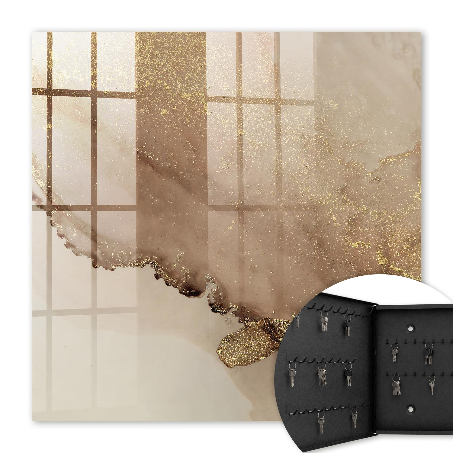 Armoire À Clés - (30 Cm X 30 Cm) - Boîte À Clés Murale - Coffret De Rangement Pour Clés - Couleur Noire - Ouverture Vers La Gauche - Pour Maison Et Bureau - Abstraction Artistique