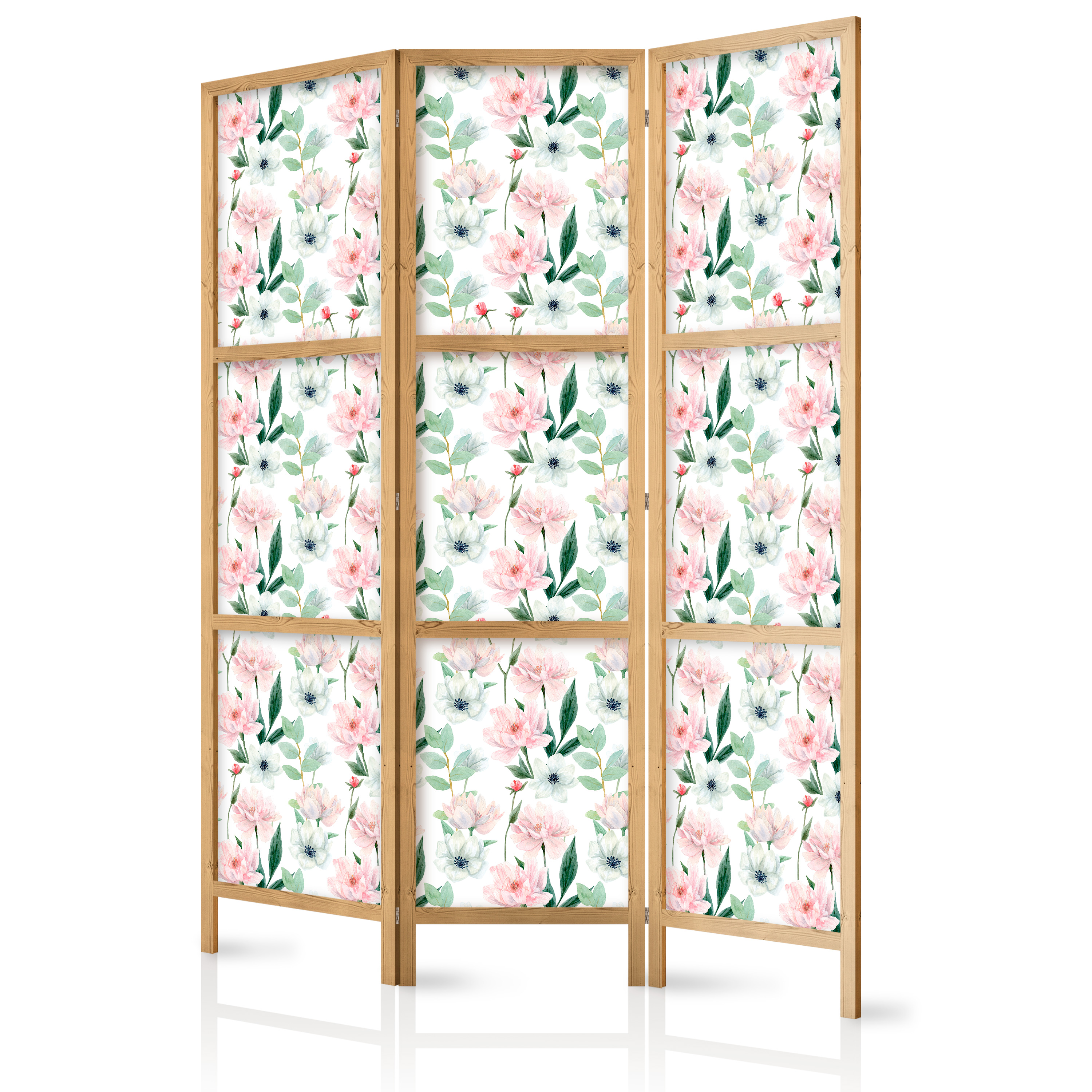 Paravent Japonais -fleurs Roses Et Blanches Et Feuilles Vertesblanc 135x172