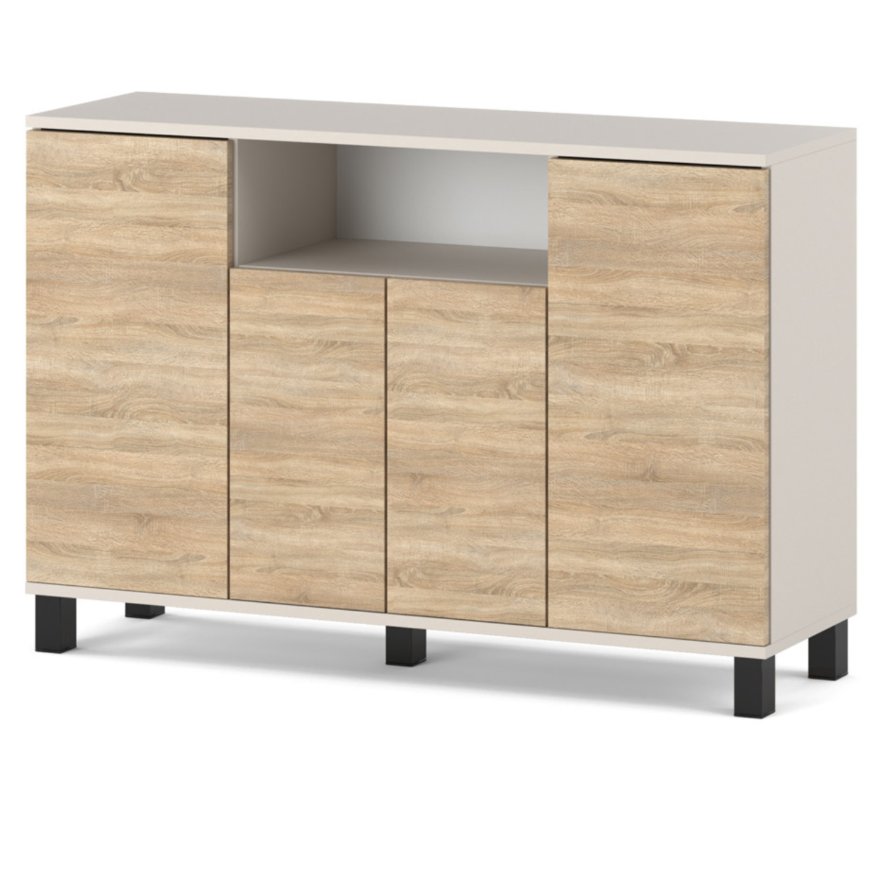 Commode Cachemire + Chêne Sonoma 120 Cm 4 Portes - Meuble Tv Moderne Pour Salon Et Chambre - Buffet De Rangement Design