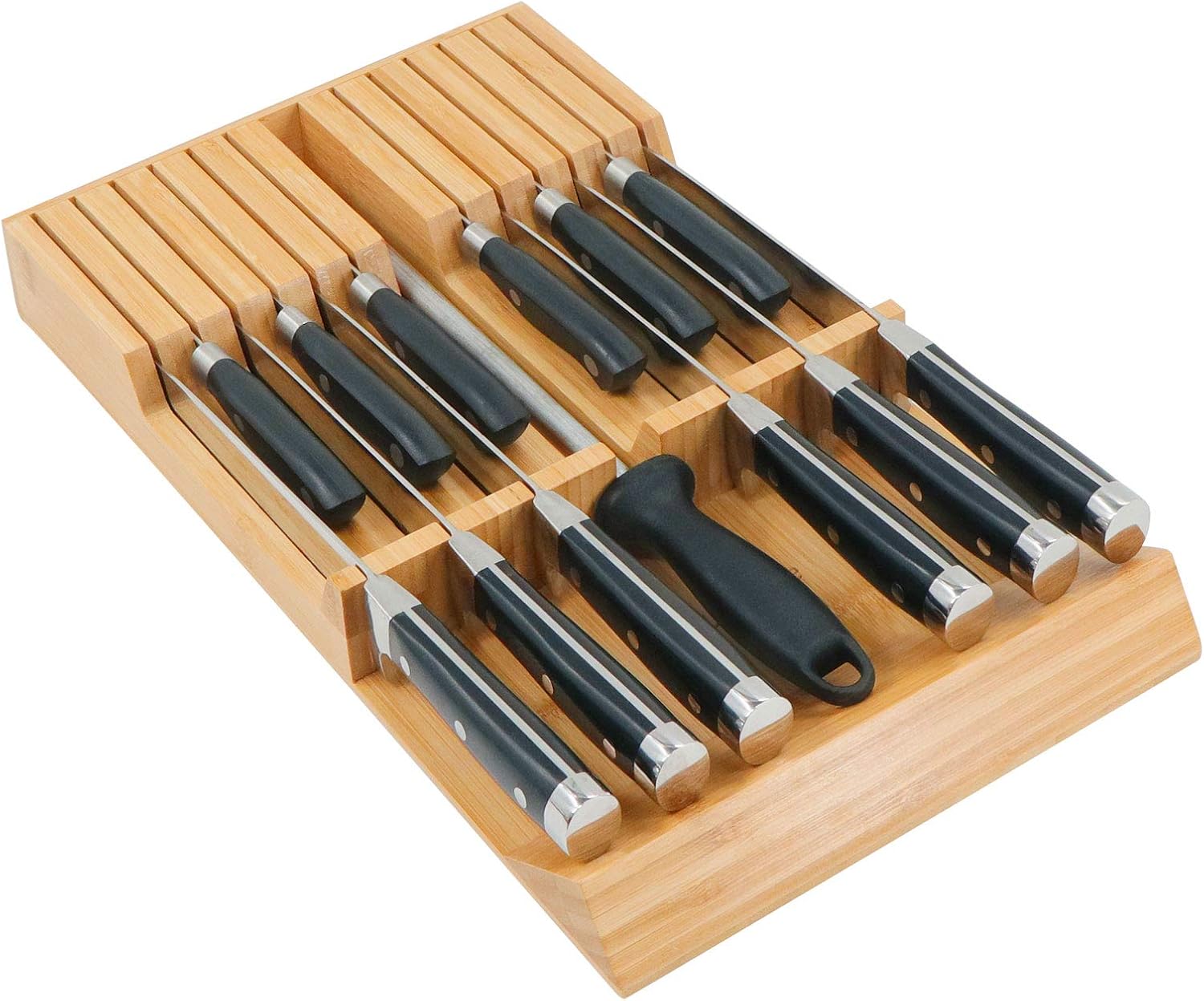 Bloc De Couteaux De Cuisine En Bambou Avec Grande Poignée (sans Couteau) Pour 12 Couteaux Et 1 Aiguiseur Acier