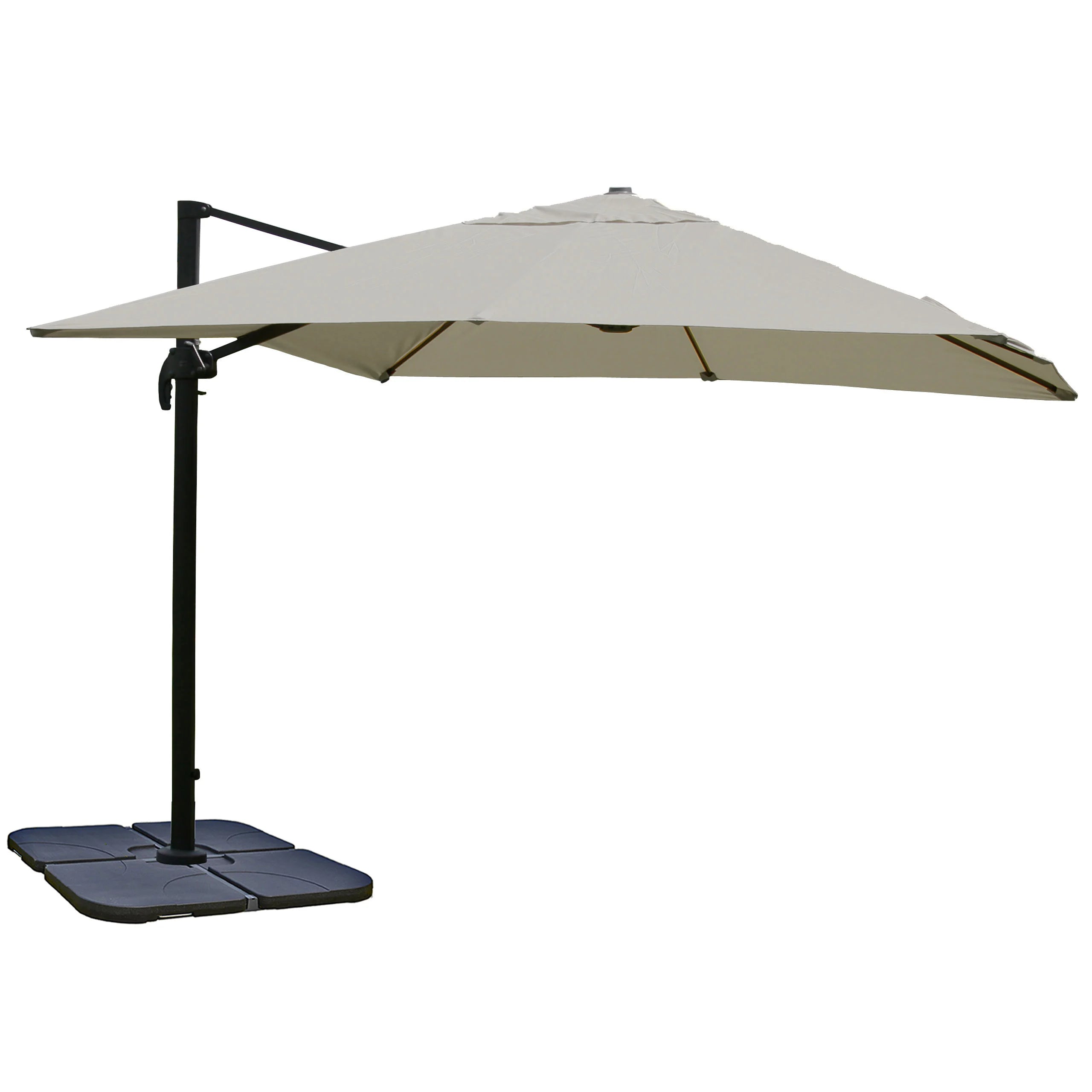 Parasol Déporté 3 X 4 M Ø Env. 5 M Polyester Crème-gris Et Aluminium/acier Inclinable Et Rotatif 360° Avec Pied Modulable 040010684