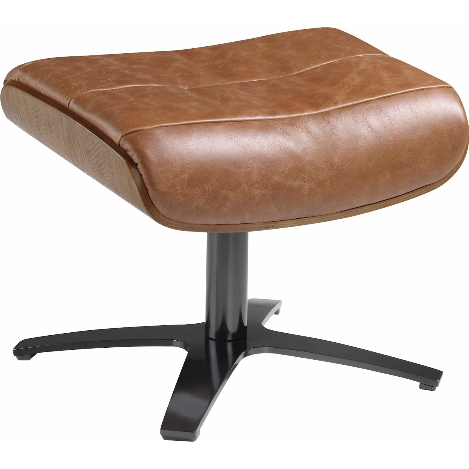 Pouf Cuir Vachette Piètement Acier Massif Poli Structure Portante Bois - Chameau, Noyer, Noir