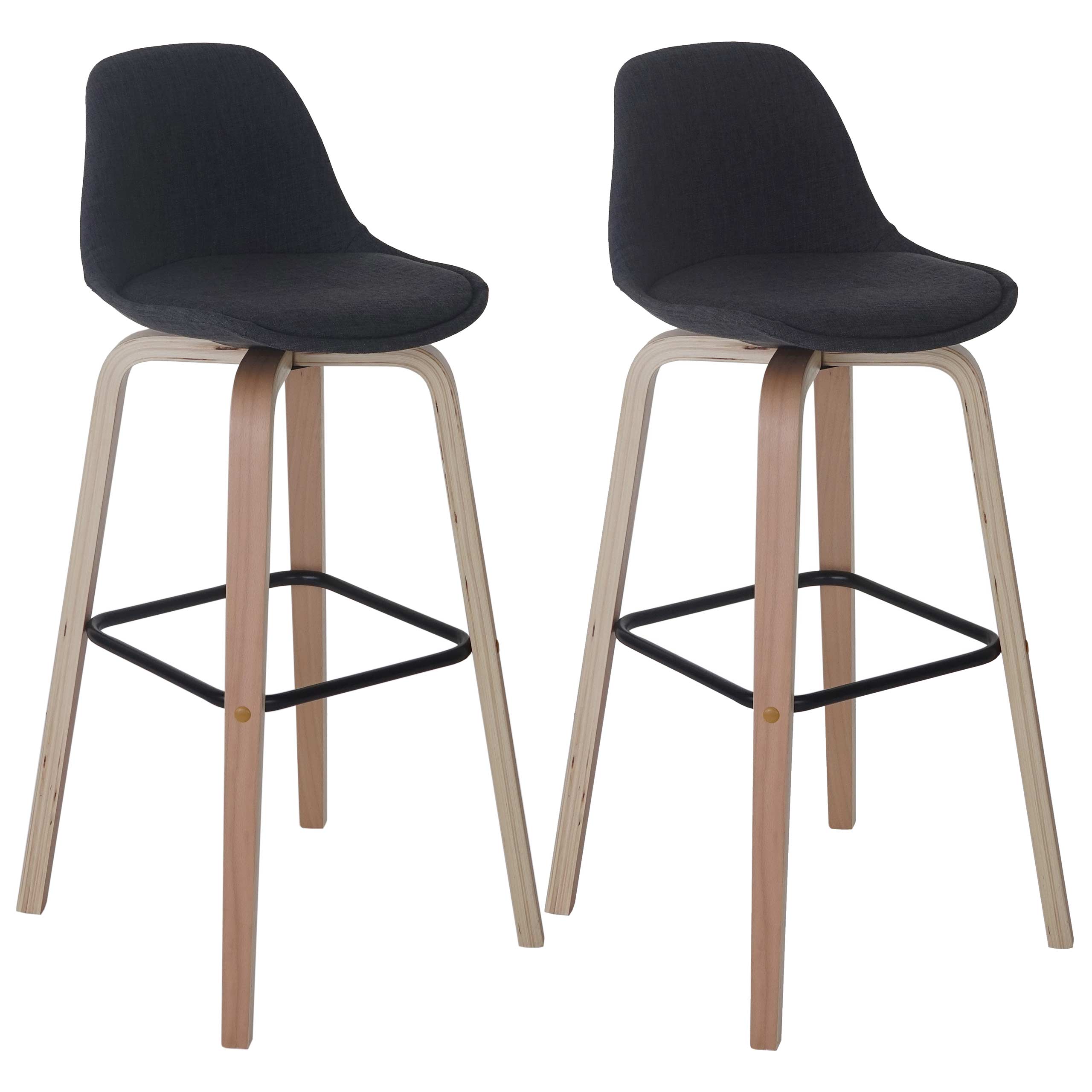 Lot De 2 Tabourets De Bar Avec Dossier Assise Rembourrée Pieds En Bois De Hêtre Métal Tissu Gris Foncé 040005198