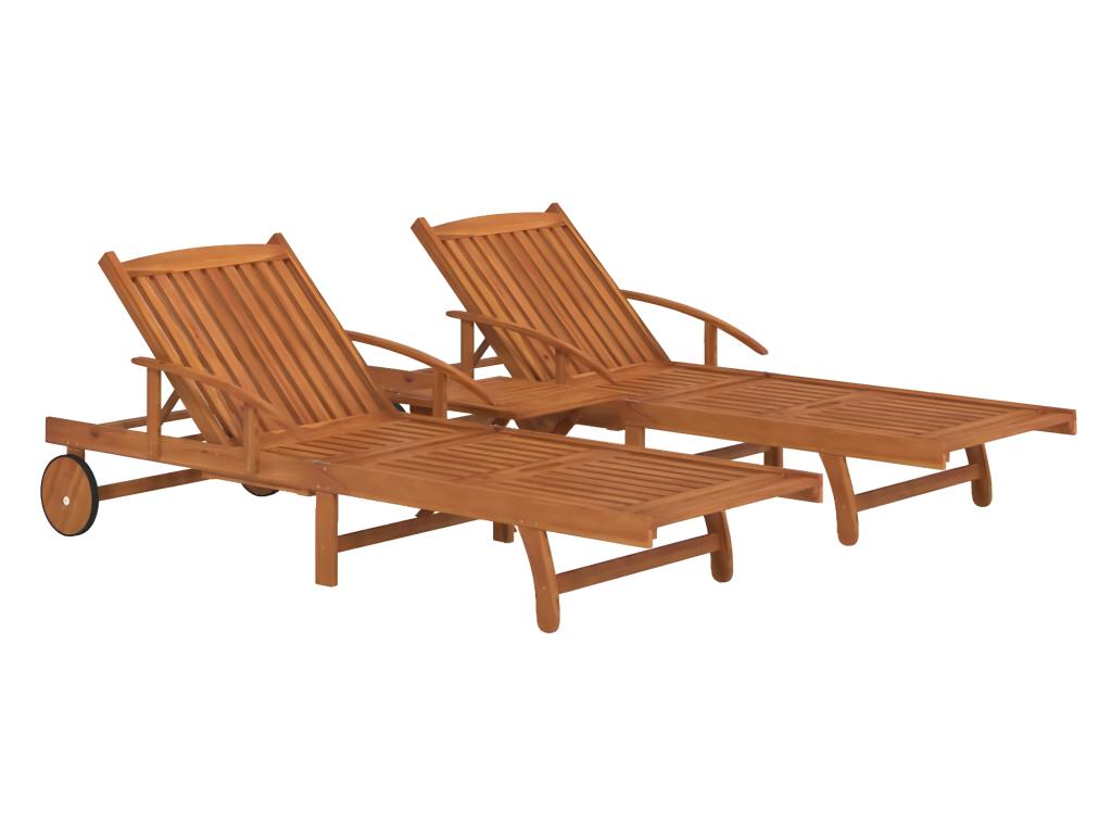 Ensemble De Chaises Longues 2 Pièces Et Table Bois D'acacia Massif 02_0011993