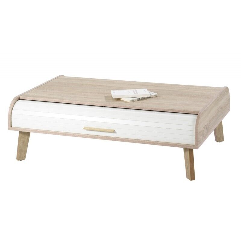 Table Basse Beaux Meubles Pas Chers 2 Rideaux 4 Niches 114,2 X 80,2 X 35,9 Cm Rideau Blanc