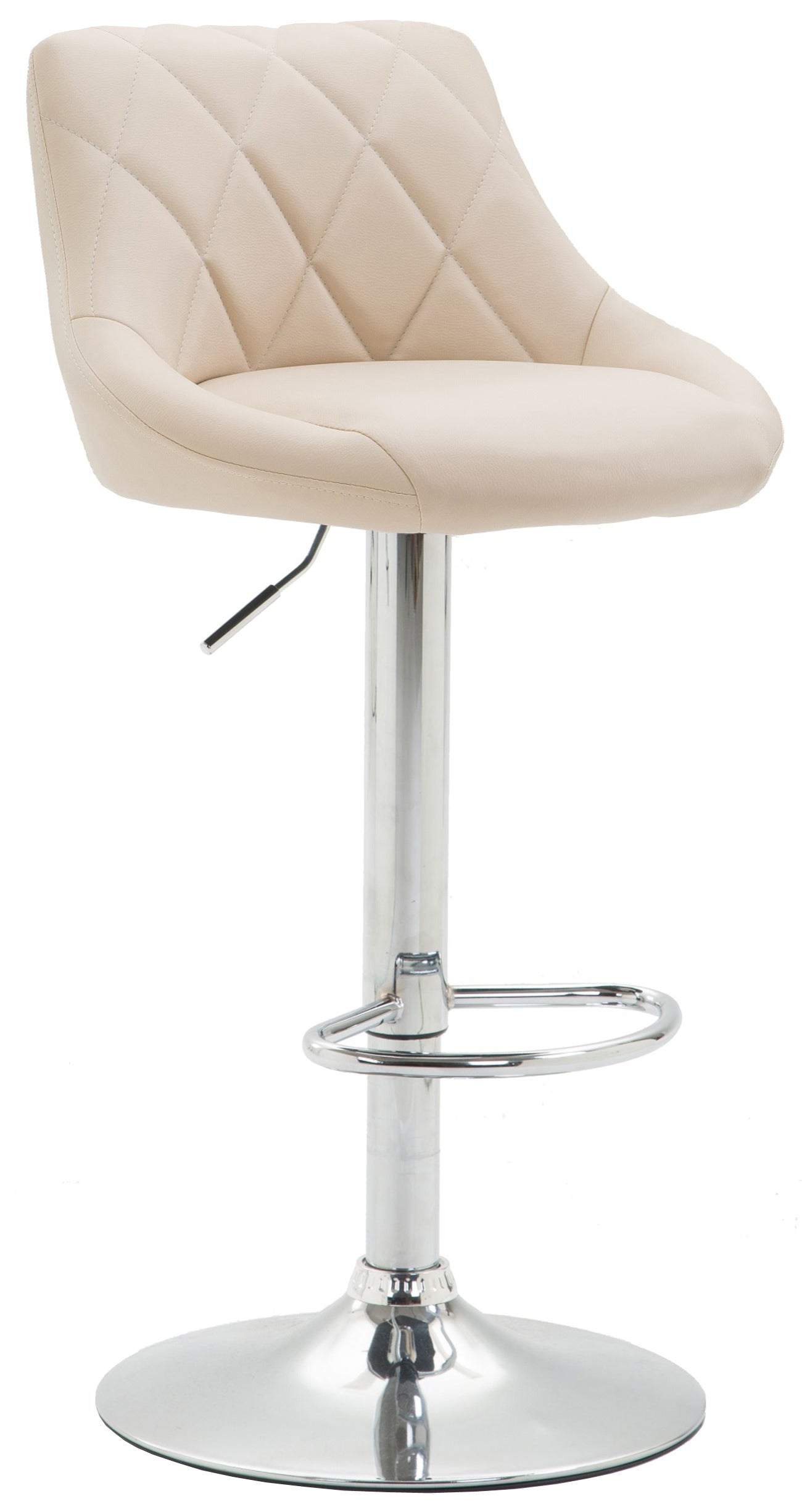 Tabouret De Bar Chaise Haute X 1 Avec Coutures Décoratives Assise En Pvc Crème 10_0005081