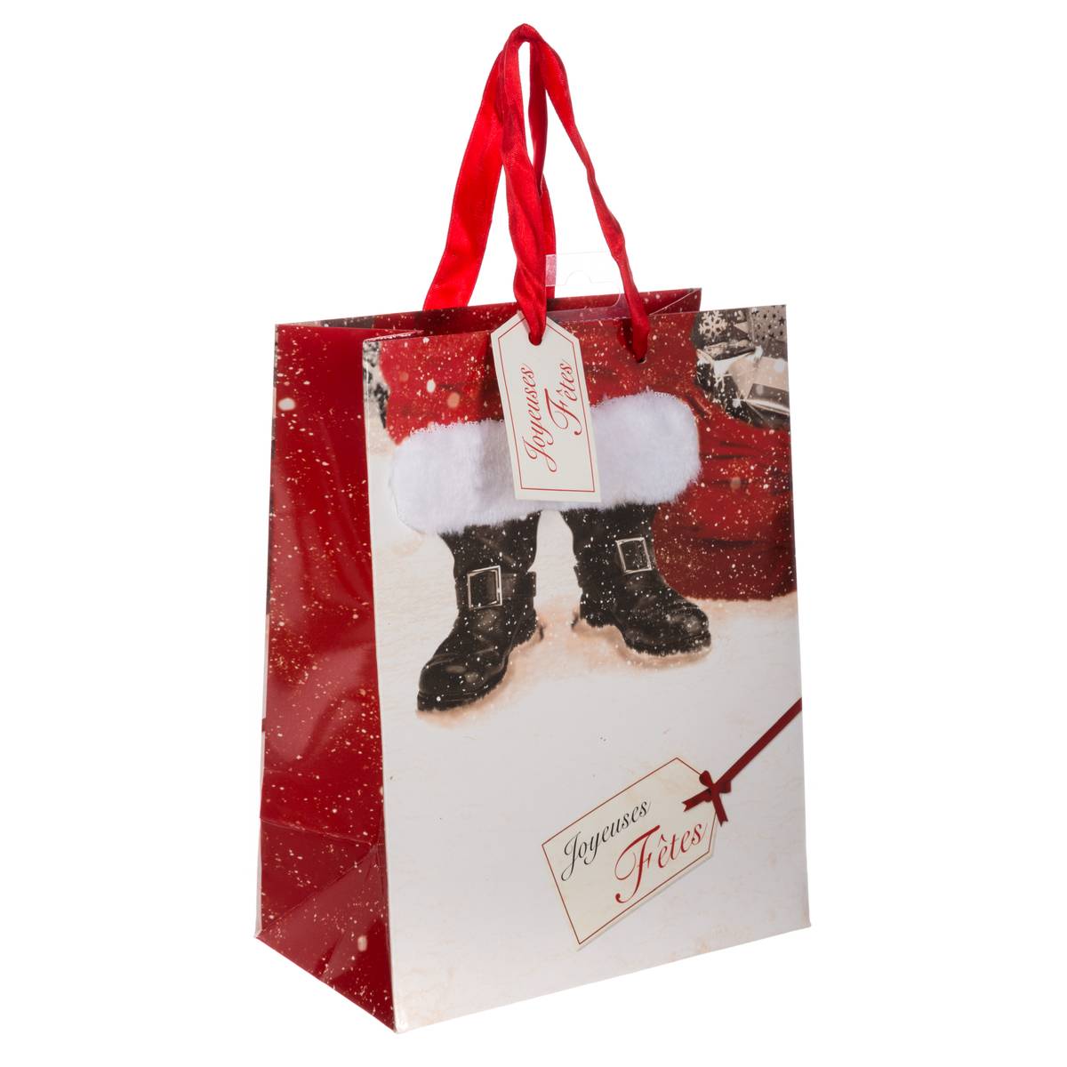 Sac Cadeau Imprimé Petite Taille Père Noël Avec Fourrure - Feeric Lights & Christmas