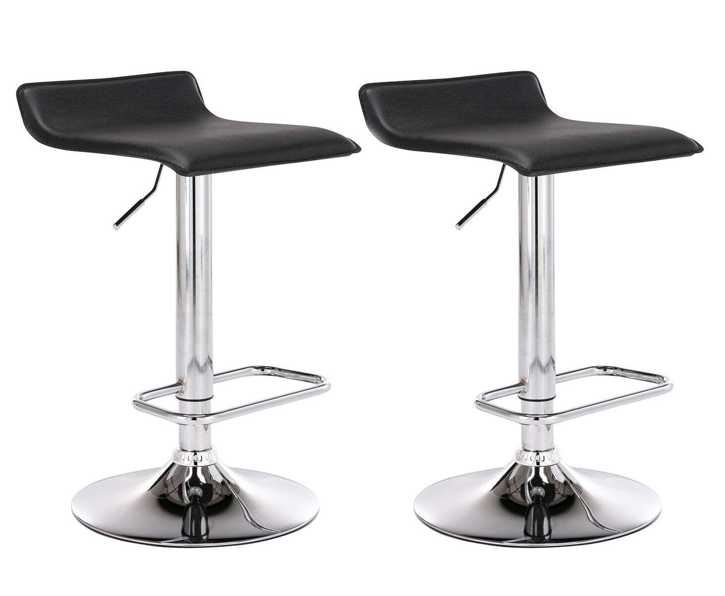 Lot De 2 Tabourets De Bar En Synthétique Noir Hauteur Réglable Avec Repose-pieds Chromé Tdb10162