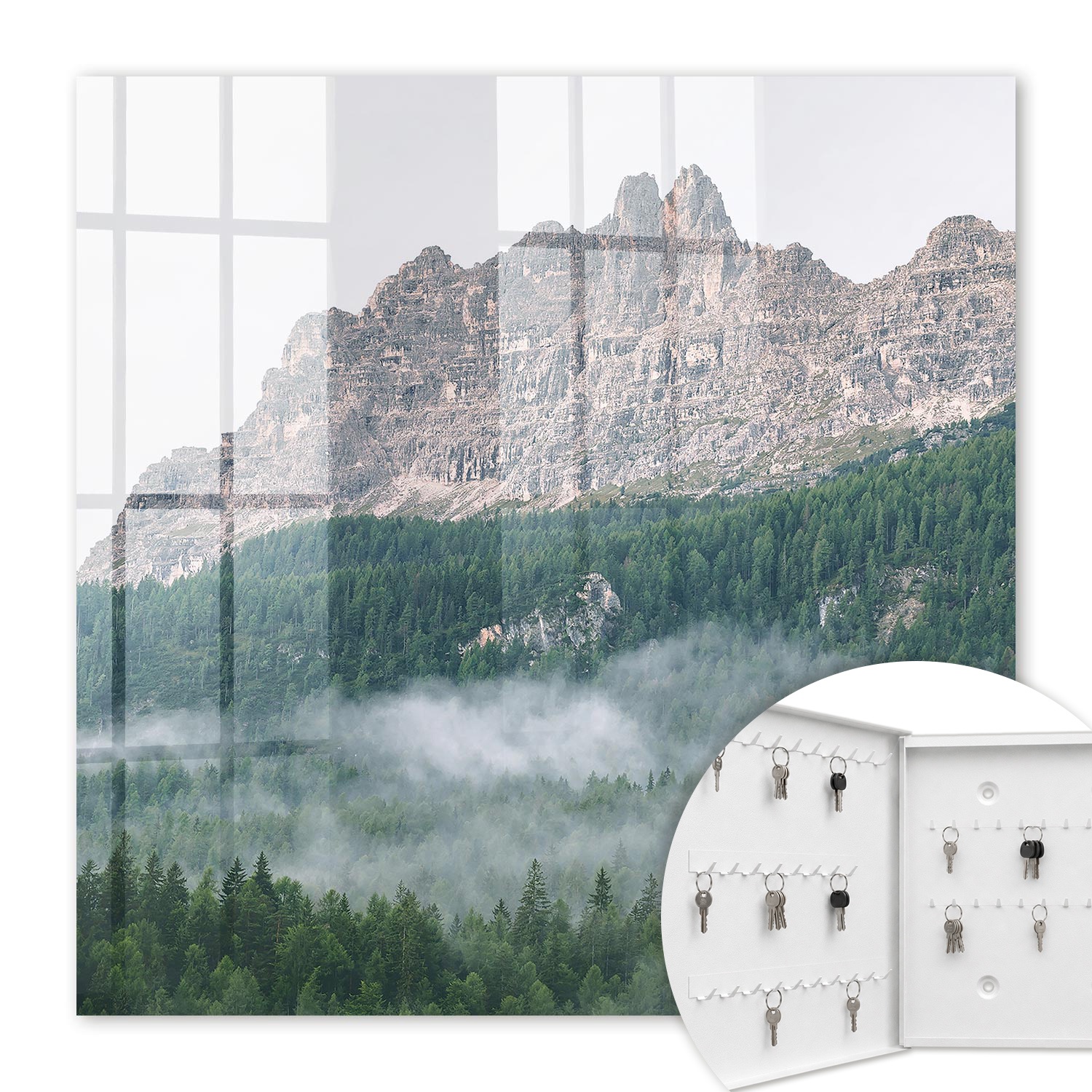 Armoire À Clés - (30 Cm X 30 Cm) - Boîte À Clés Murale - Coffret De Rangement Pour Clés - Couleur Blanche - Ouverture Vers La Gauche - Pour Maison Et Bureau - Panorama Montagneux