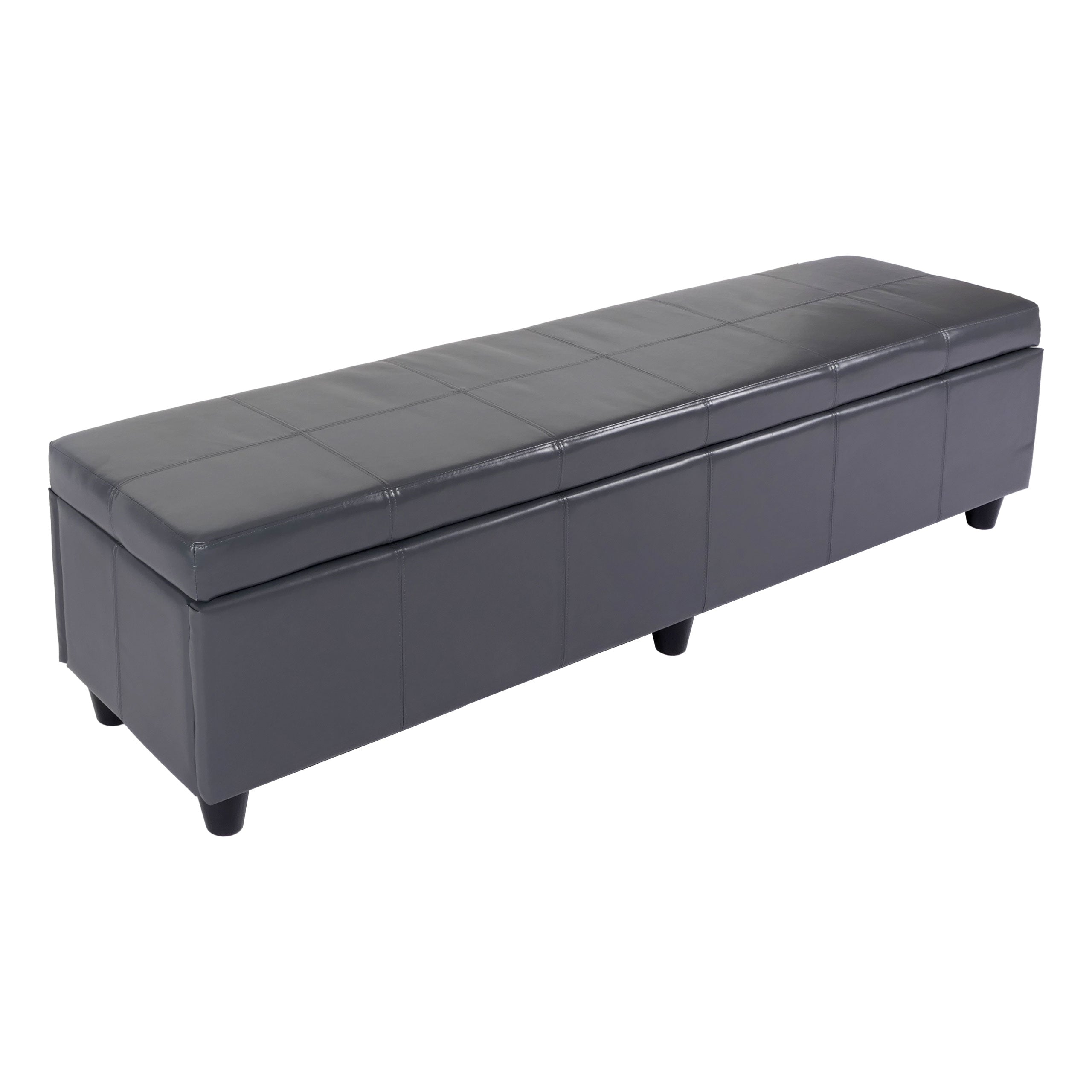 Banc Coffre De Rangement Xxl Avec Assise Rembourrée 180 Cm Compartiment Intégré Cuir Et Similicuir Gris 040006458