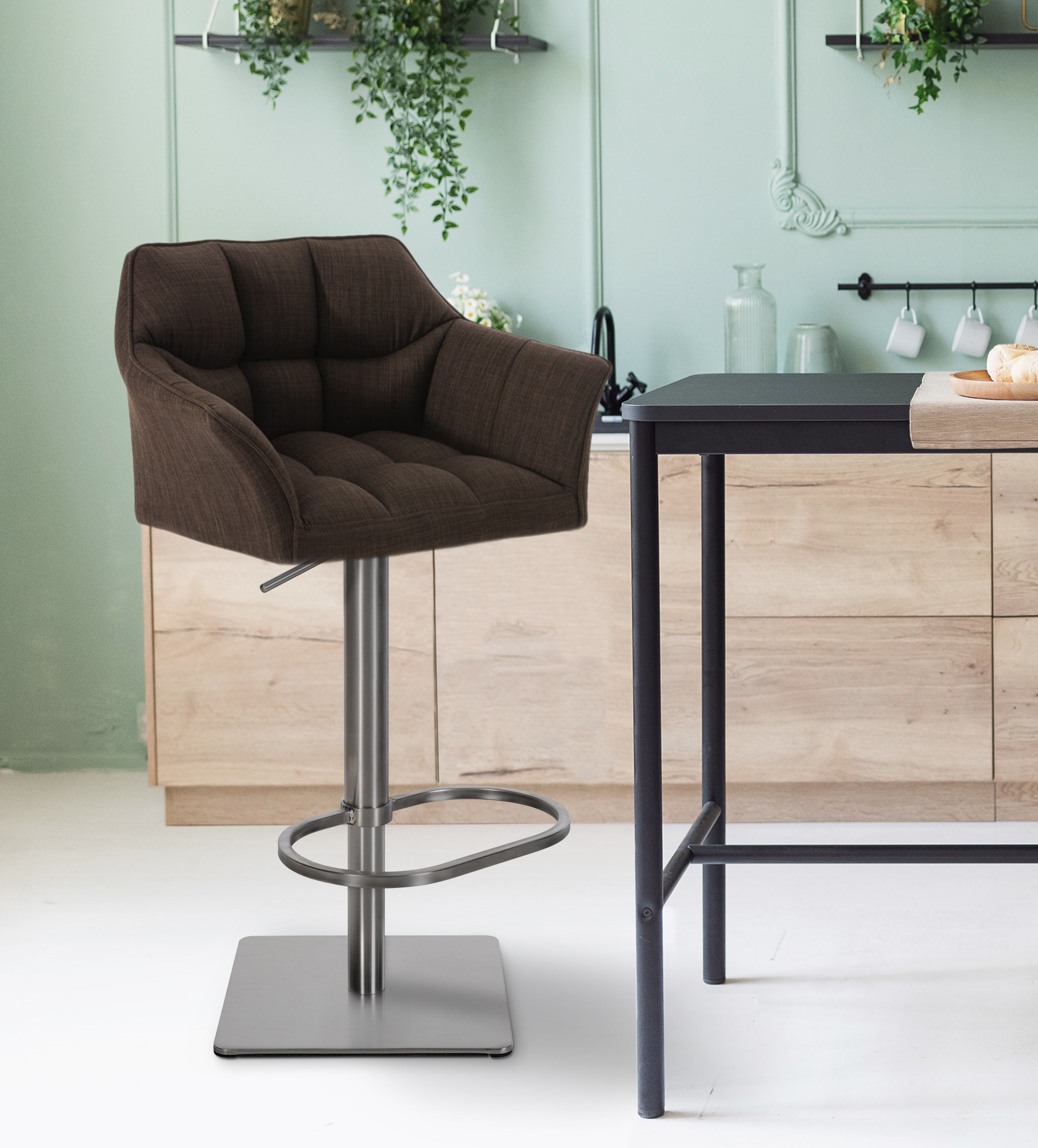 Tabouret De Bar Damaso E Tissu Brun