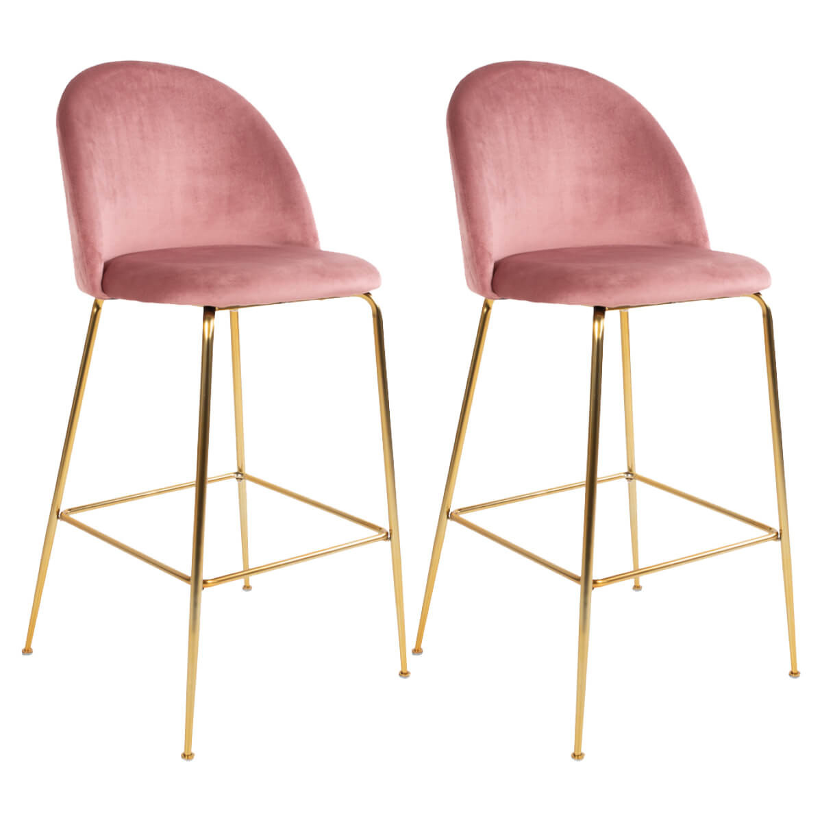 Meyrin - Lot De 2 Chaises Hautes Velours Rose Et Pieds Métal Doré