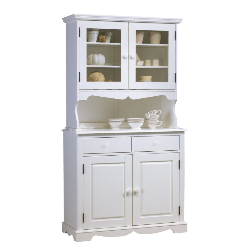 Buffet Vaisselier Beaux Meubles Pas Chers 4 Portes 2 Tiroirs 6 Niches Blanc Pin Massif Mdf