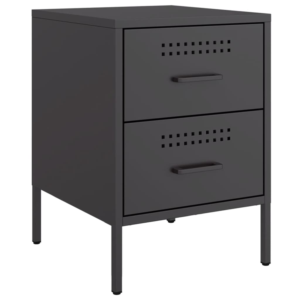 Table De Chevet Avec Deux Tiroirs 36 X 39 X 50,5 Cm Acier Noir Dec034368