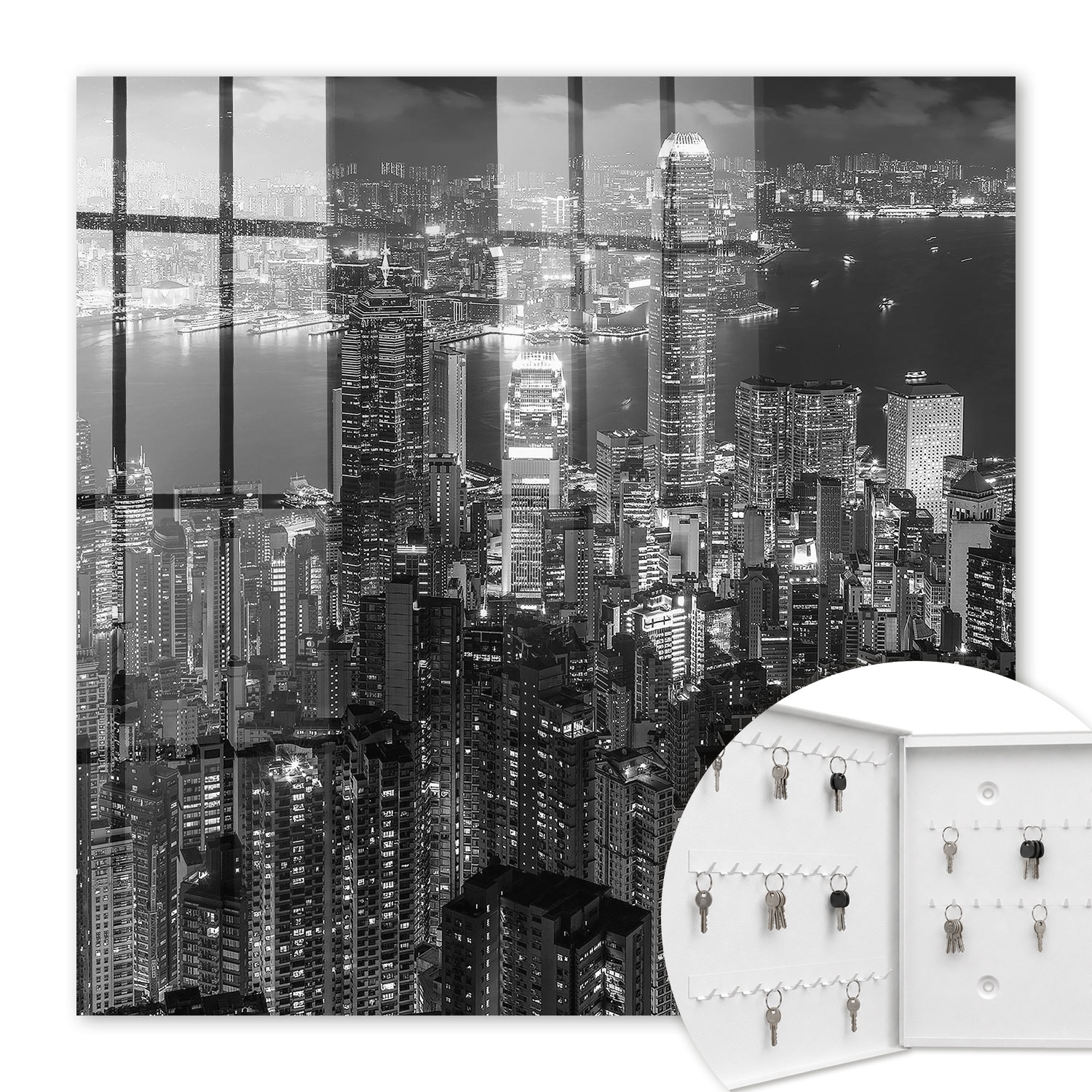 Armoire À Clés - (30 Cm X 30 Cm) - Boîte À Clés Murale - Coffret De Rangement Pour Clés - Couleur Blanche - Ouverture Vers La Gauche - Pour Maison Et Bureau - Nuit En Ville