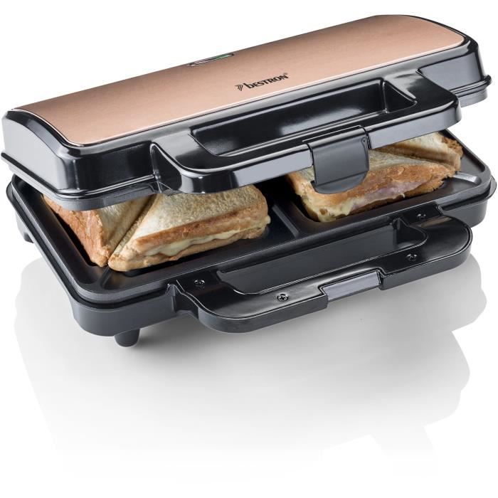 Bestron Xl Appareil Antiadhésif Pour 2 Croque-monsieur, 900 W, Noir/cuivre