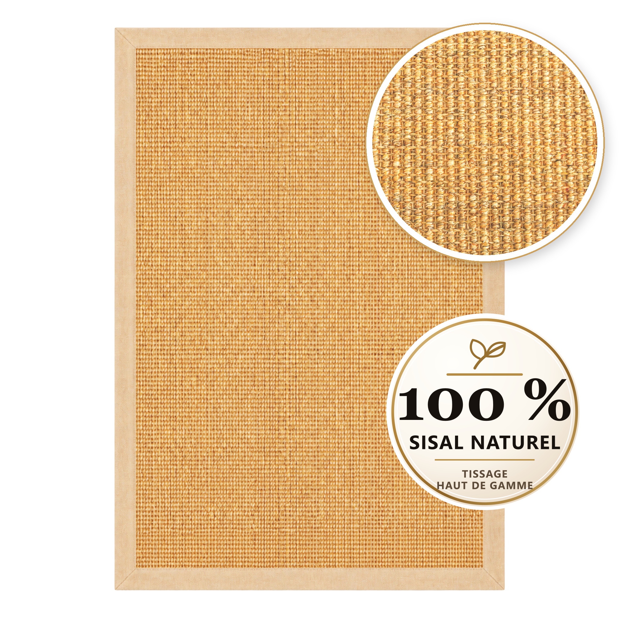Tapis En Sisal Goa Tapis Naturel En 100 % Sisal Avec Bordure En Tissu Nature 70 X 130 Cm
