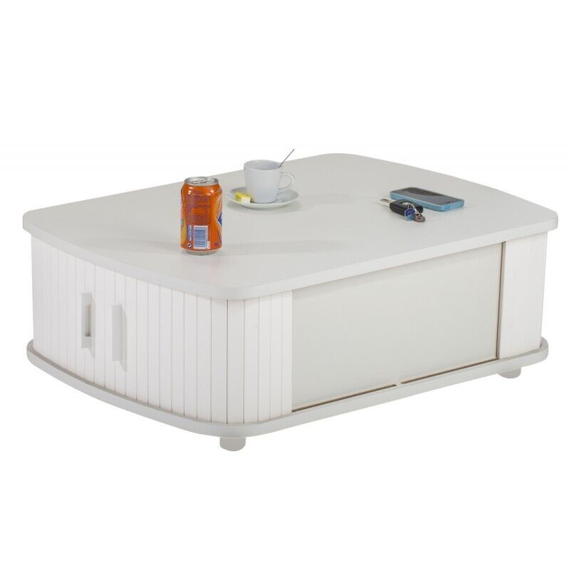 Table Basse Beaux Meubles Pas Chers Rectangle 80 Cm Blanche Bois Mélaminé
