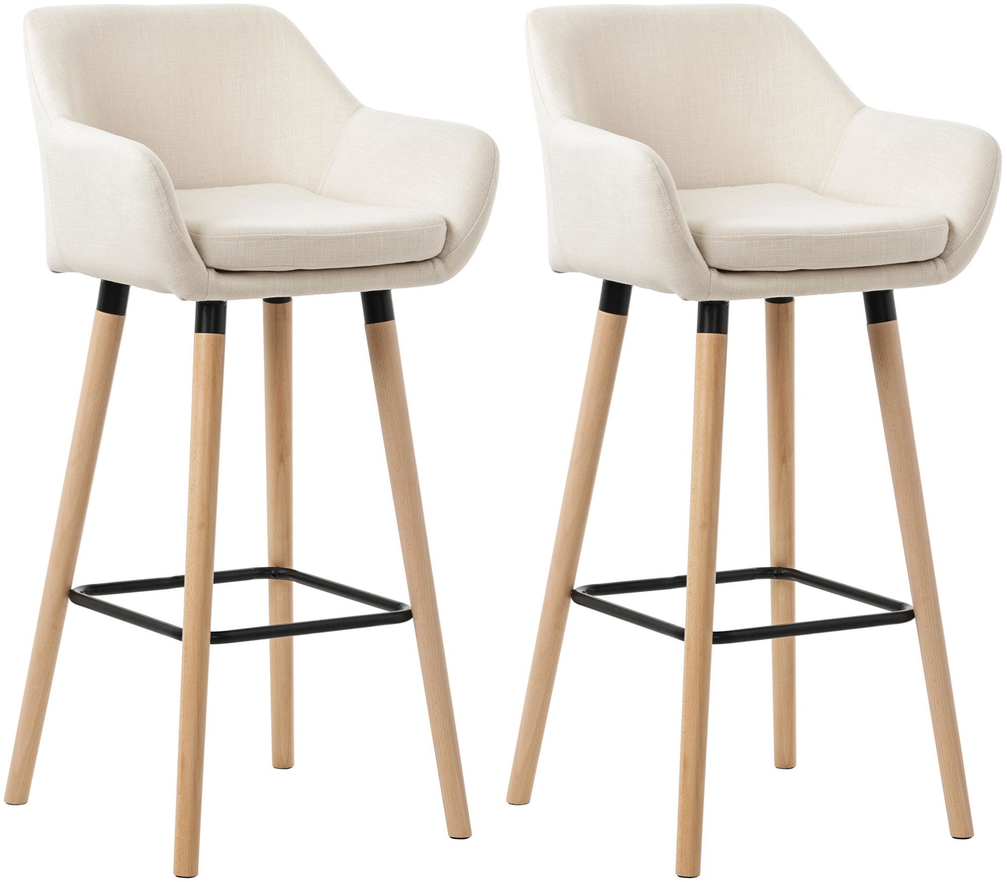 Lot De 2 Tabourets De Bar Lounge Design Scandinave Assise En Tissu Beige Pieds 10_0004172
