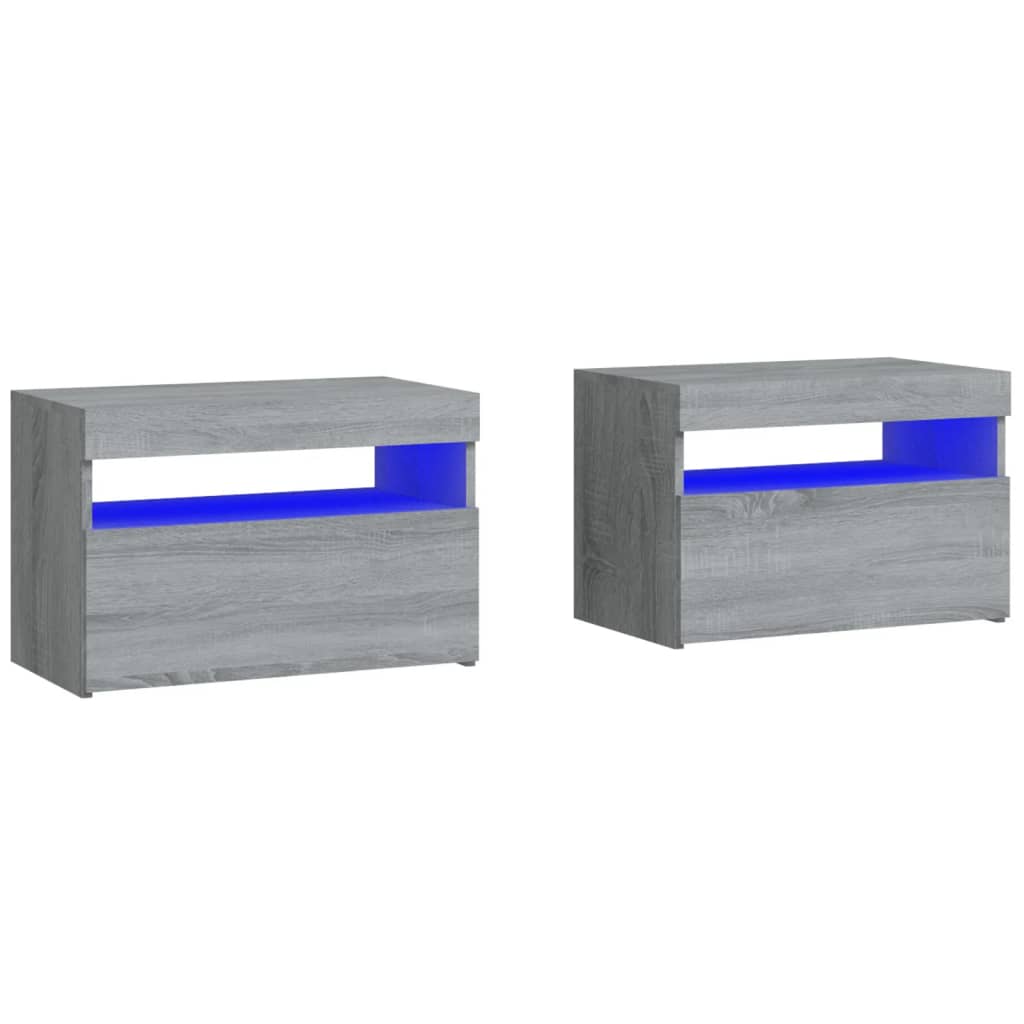 Lot De 2 Tables De Chevet Avec Lumières Led Et Compartiment De Rangement 60 Dec035307
