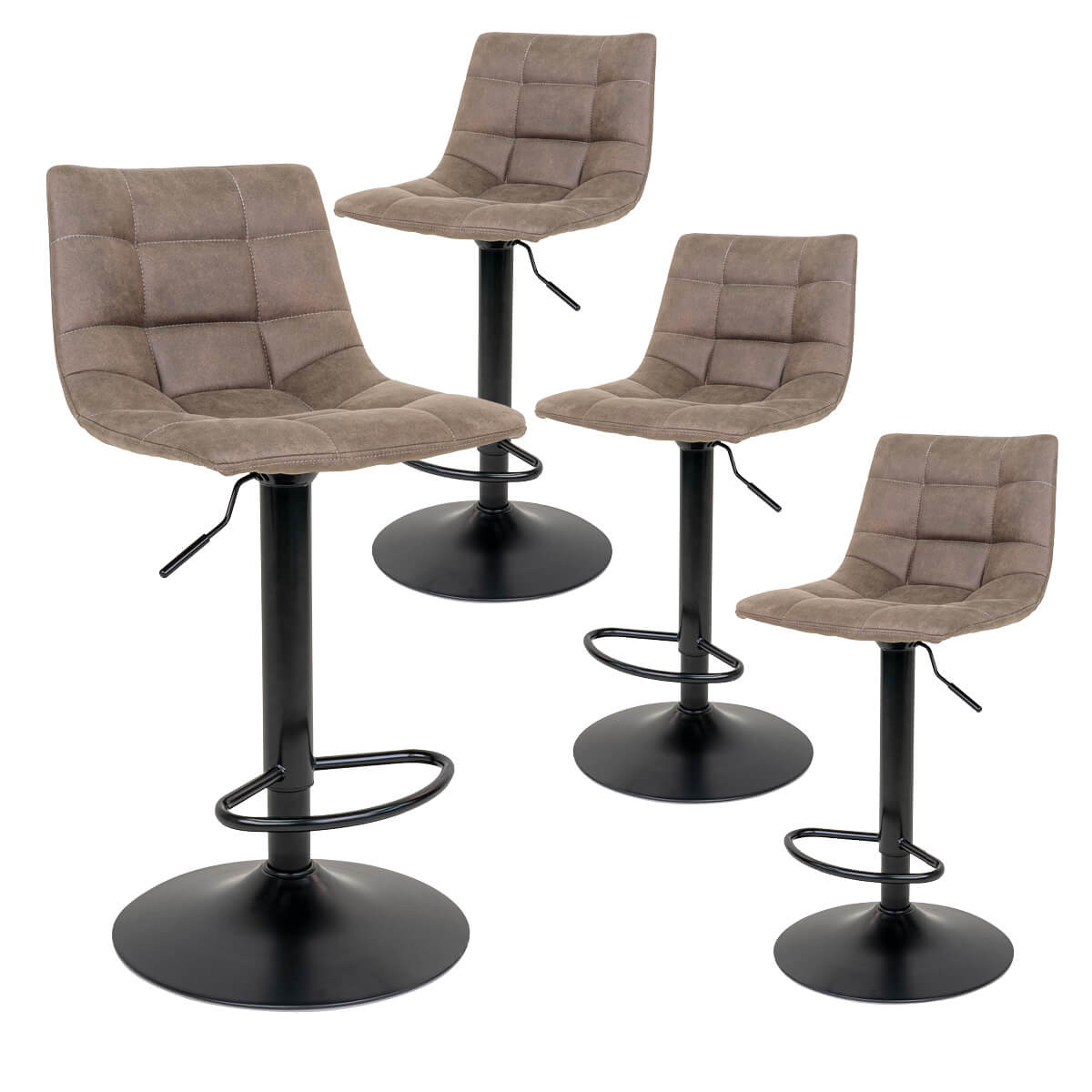 Magnus - Lot De 4 Tabourets Acier Et Tissu Marron Clair