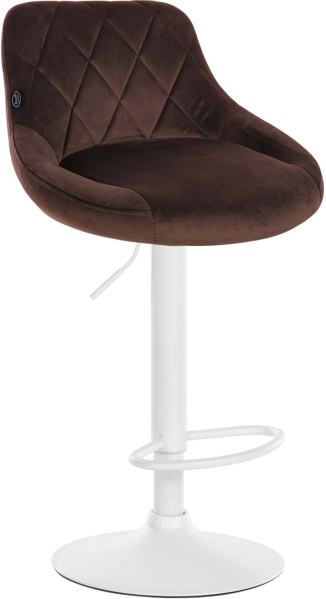 Tabouret De Bar En Velours Marron Coutures Décoratives Pivotant Support Métal Blanc Tdb10663
