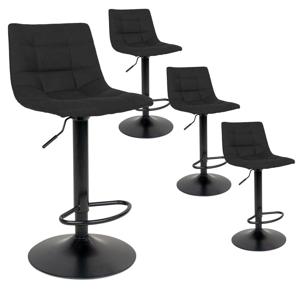 Magnus - Lot De 4 Tabourets Acier Et Tissu Noir