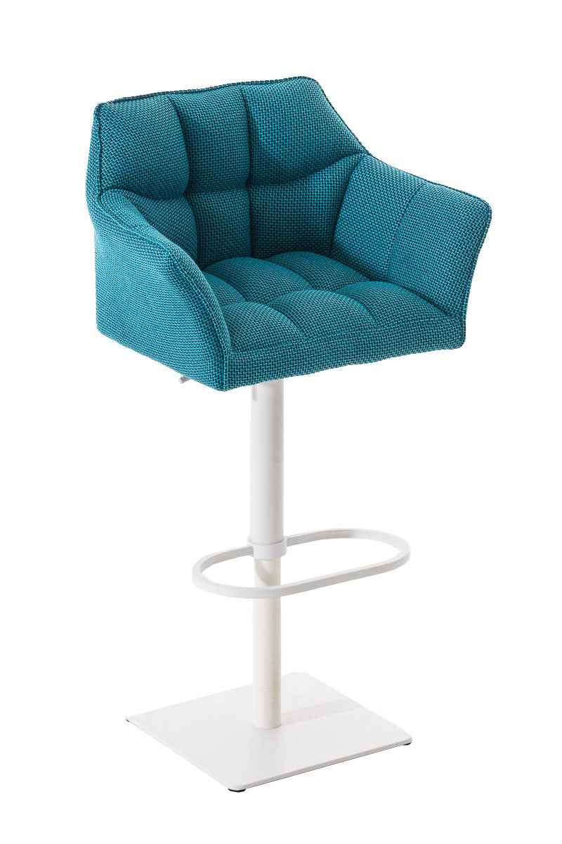 Tabouret De Bar Chaise Haute De Comptoir Couture Carrées Assise En Tissu Turquoise Cadre 10_0004758