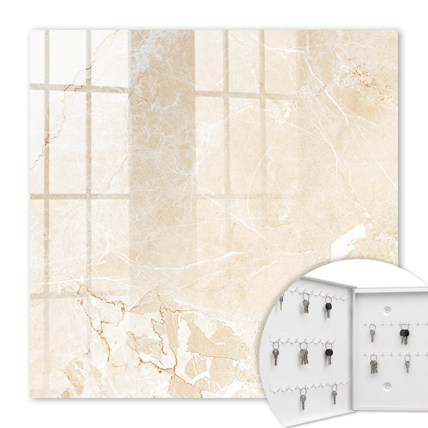 Armoire À Clés - (30 Cm X 30 Cm) - Boîte À Clés Murale - Coffret De Rangement Pour Clés - Couleur Blanche - Ouverture Vers La Gauche - Pour Maison Et Bureau - Motif Beige