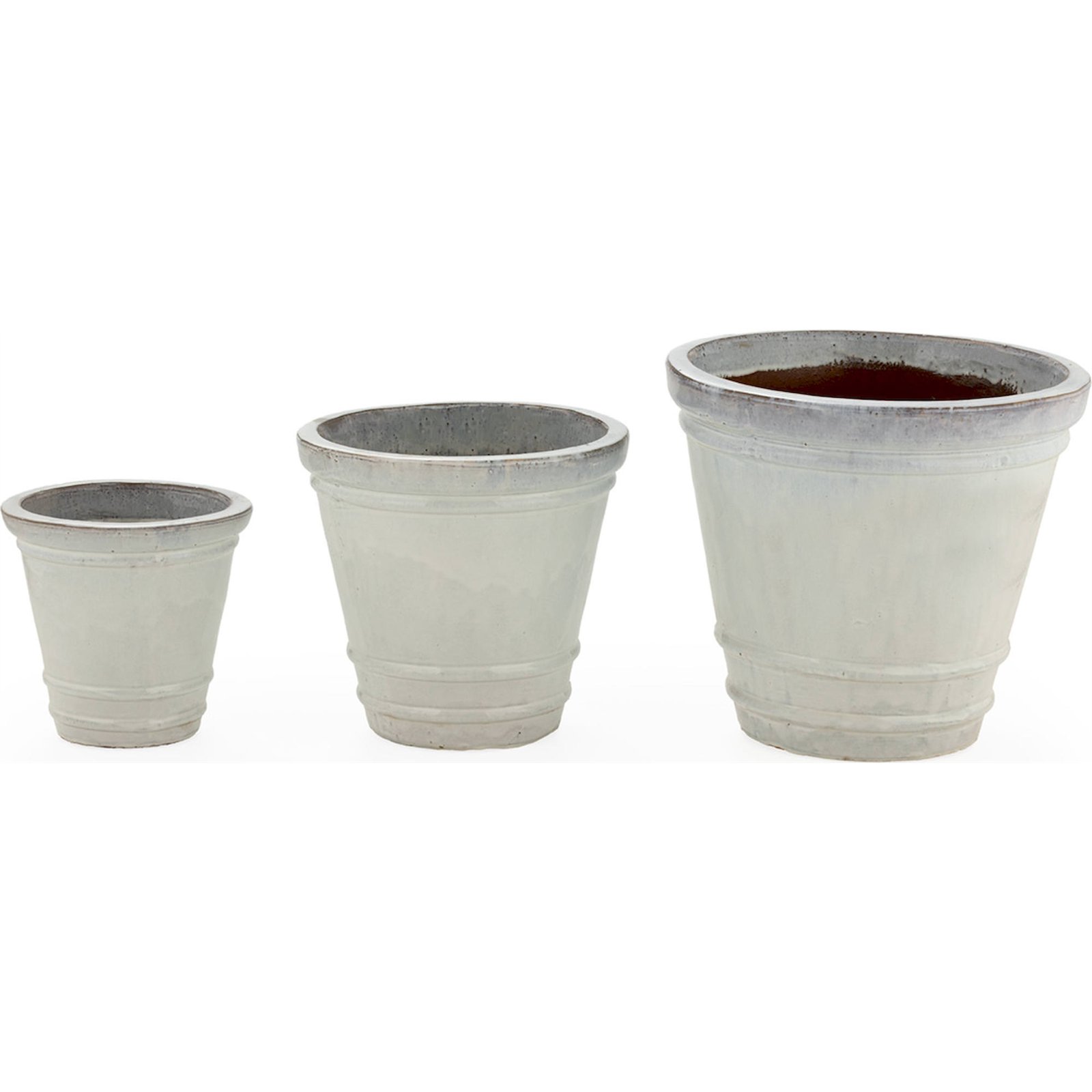 Cache Pot Blanc En Grès Design Avec Orifice De Drainage - Blanc Mat Patiné