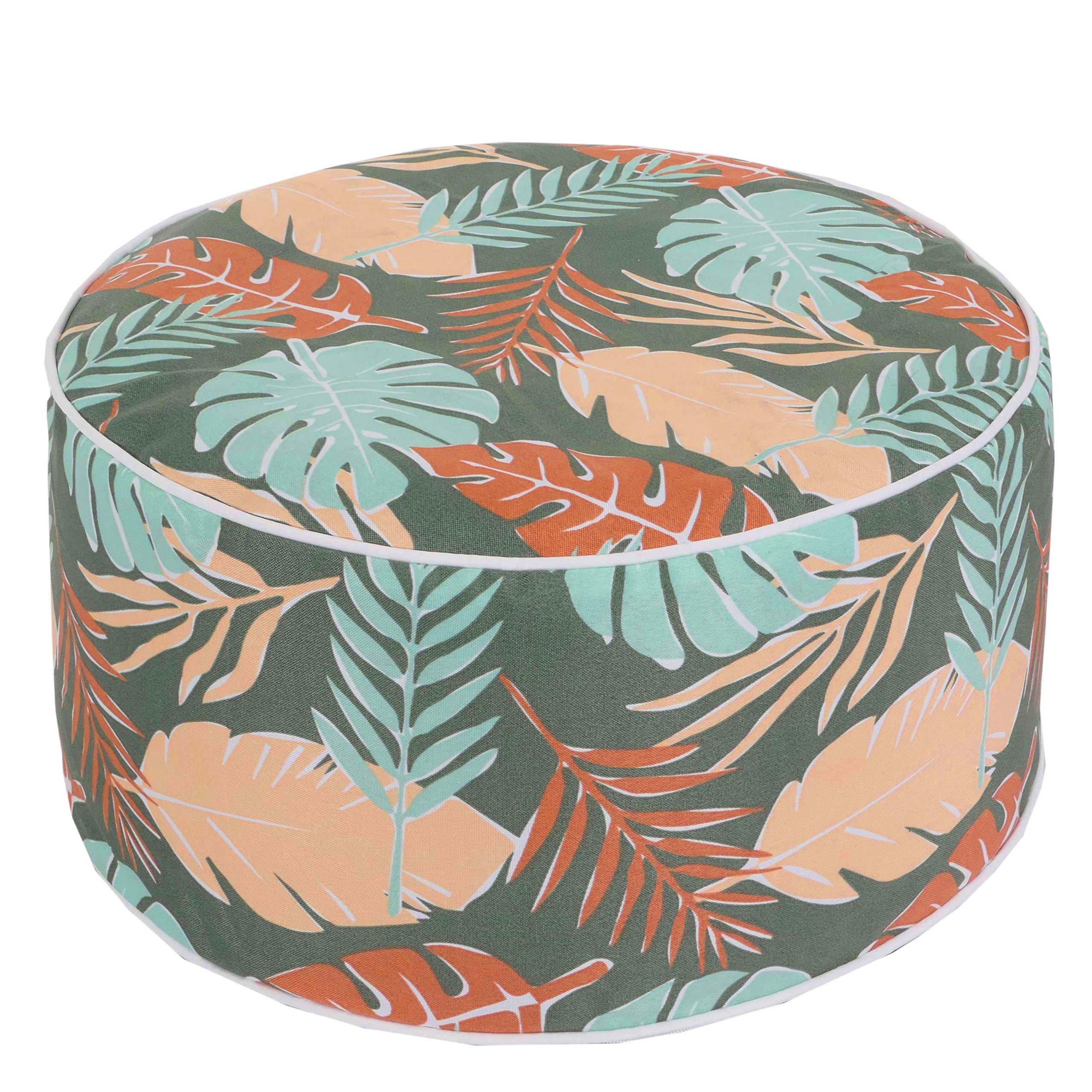 Tabouret Repose-pieds Pouf De Jardin Gonflable Intérieur/extérieur Poly Filé 29x55 Cm Motif Feuille 04_0008598