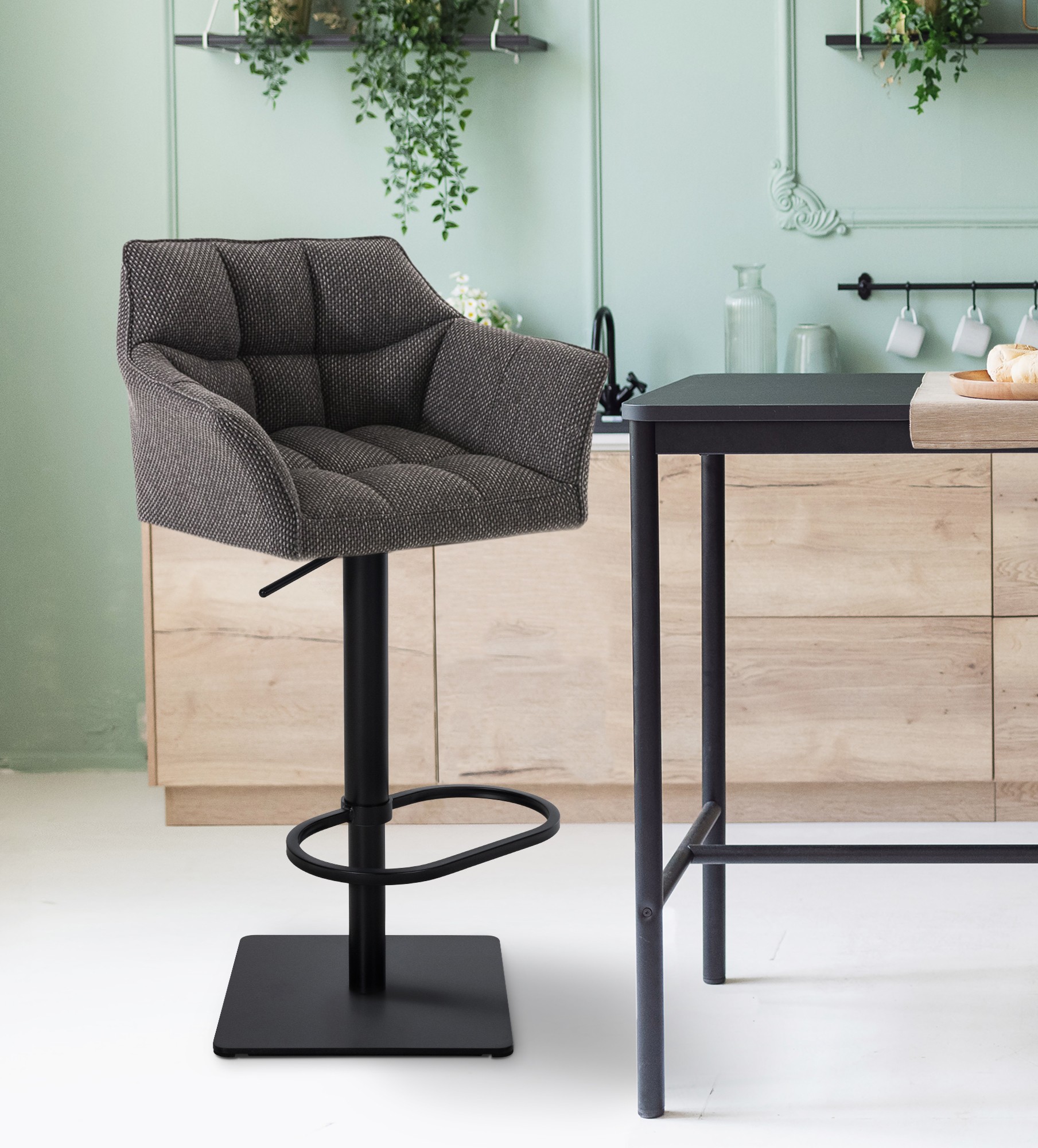 Tabouret De Bar Damaso B Tissu Gris Titane
