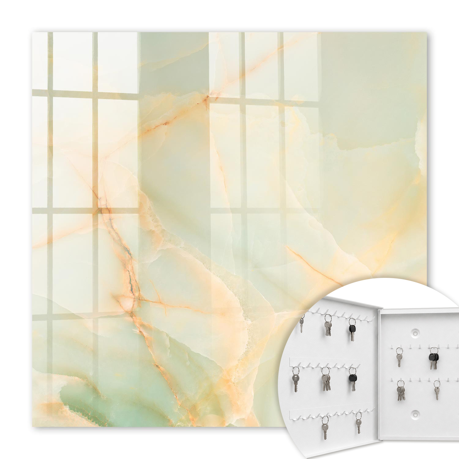 Armoire À Clés - (30 Cm X 30 Cm) - Boîte À Clés Murale - Coffret De Rangement Pour Clés - Couleur Blanche - Ouverture Vers La Gauche - Pour Maison Et Bureau - Motif Pastel