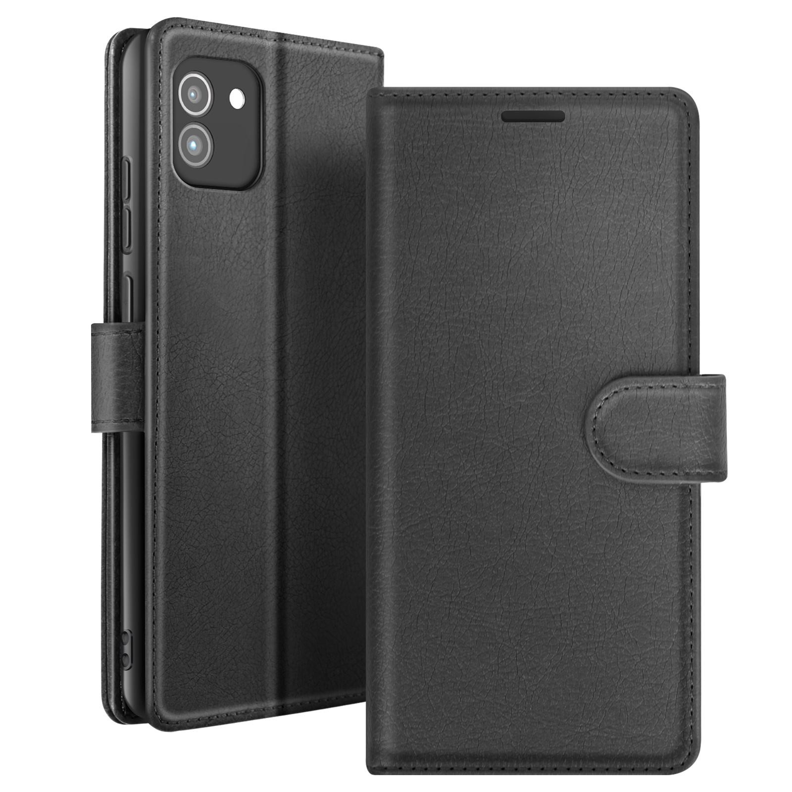 Étui Portefeuille Pour Galaxy A03 Avec Fonction Support Et Languette Magnétique Noir Zanaé