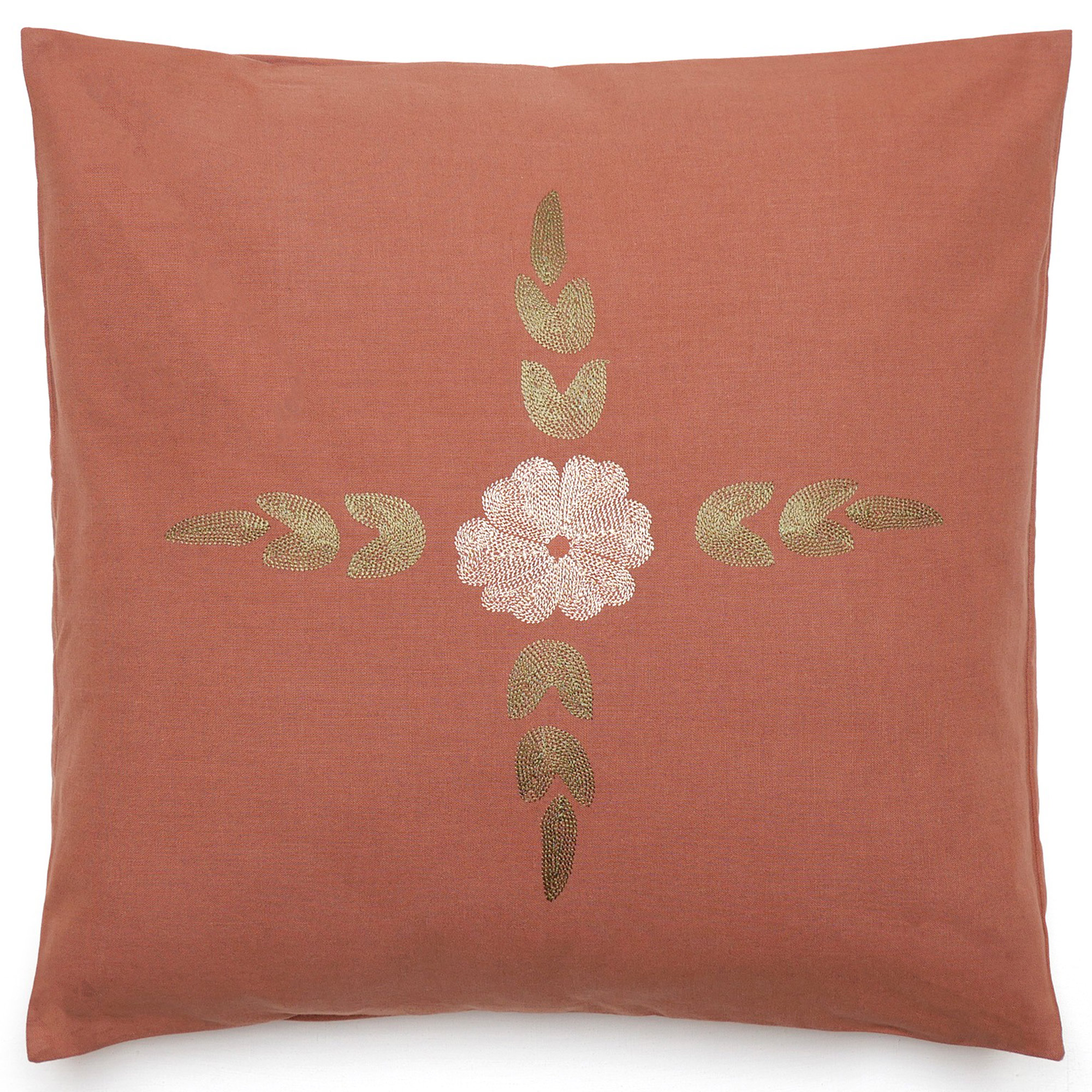 Housse De Coussin 50% Lin 50% Coton 45x45 Cm Leonie Marron Terre Cuite Broderie Bouq