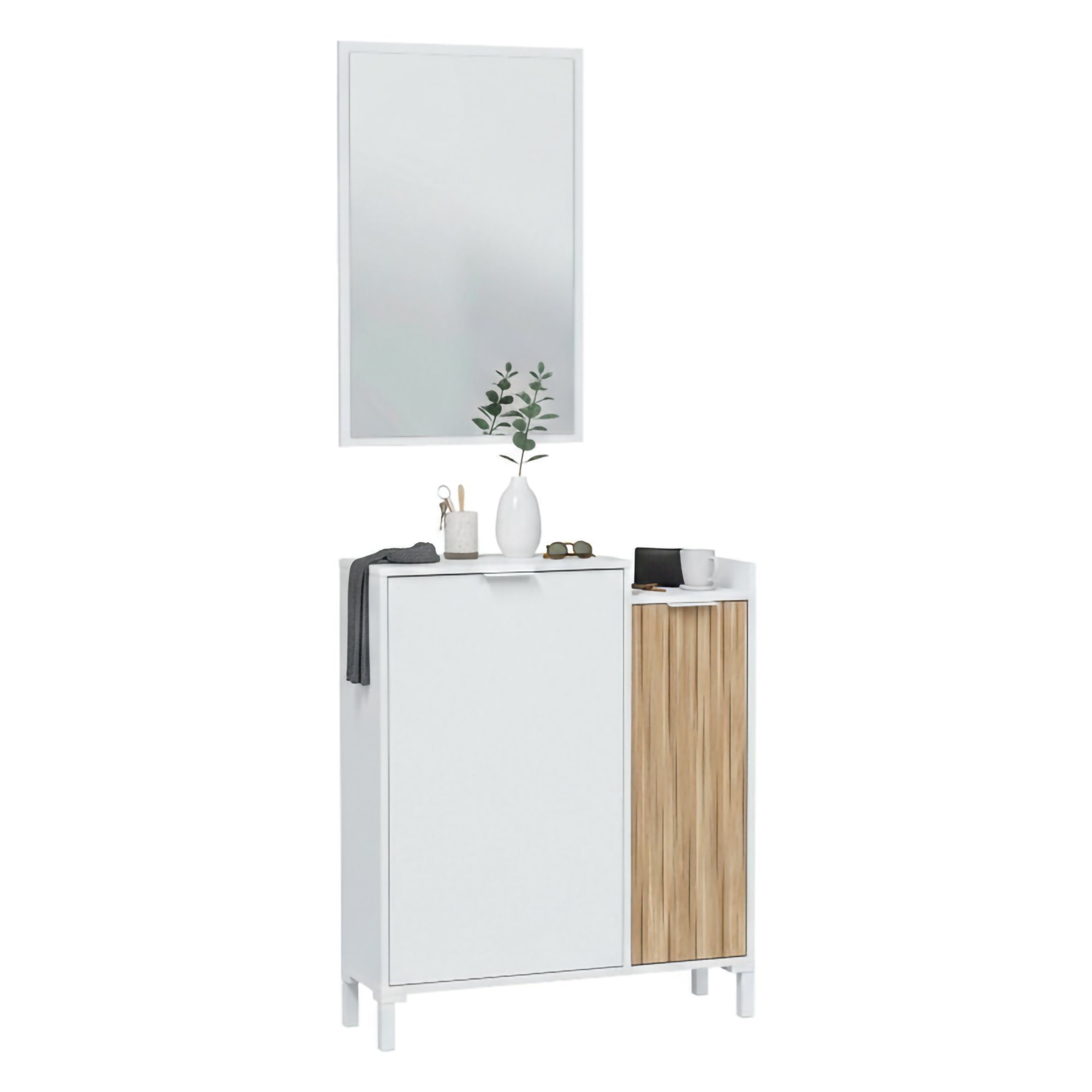 Meuble D'entrée Effet Bois Beige, Blanc 88x24 Cm