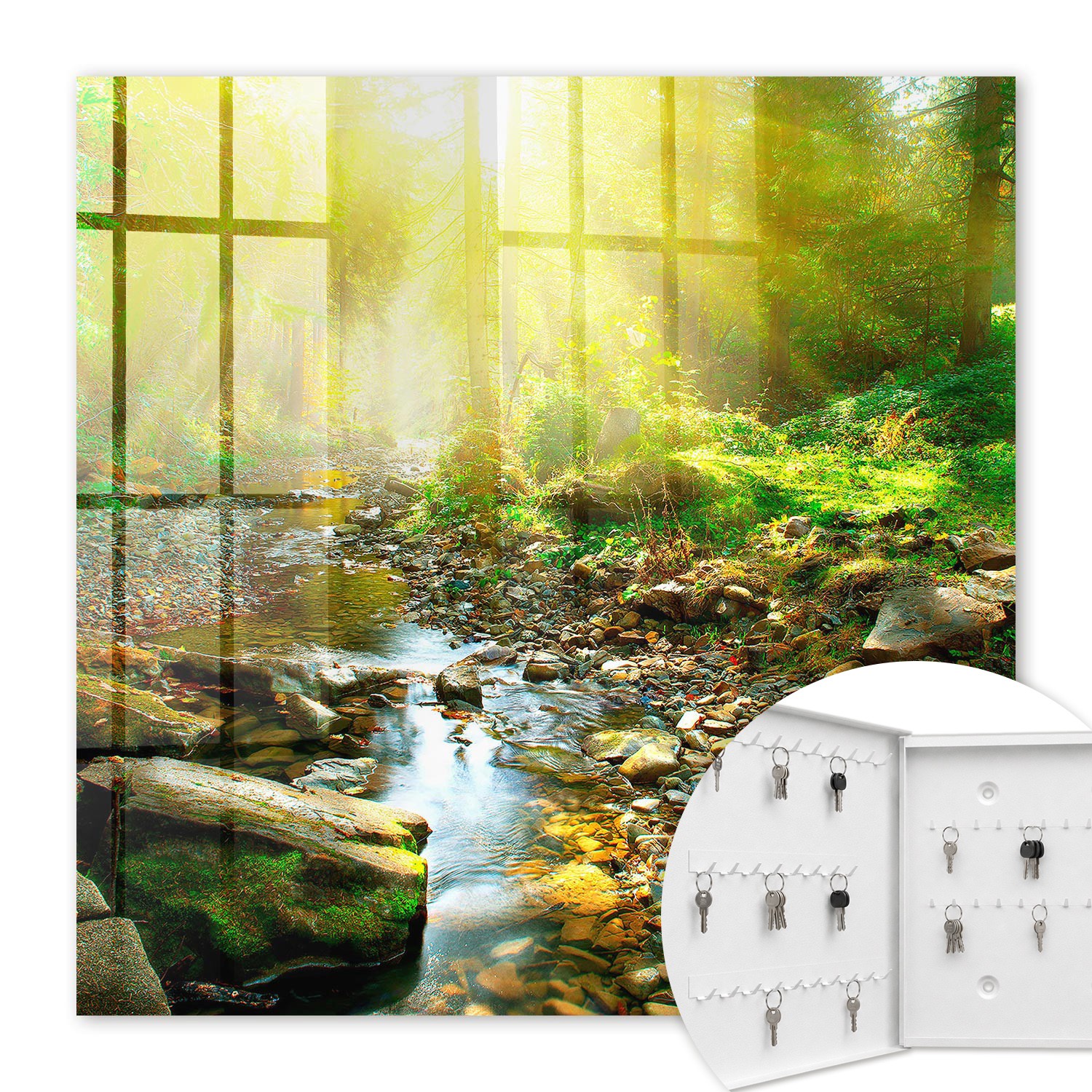 Armoire À Clés - (30 Cm X 30 Cm) - Boîte À Clés Murale - Coffret De Rangement Pour Clés - Couleur Blanche - Ouverture Vers La Gauche - Pour Maison Et Bureau - Ruisseau Forestier