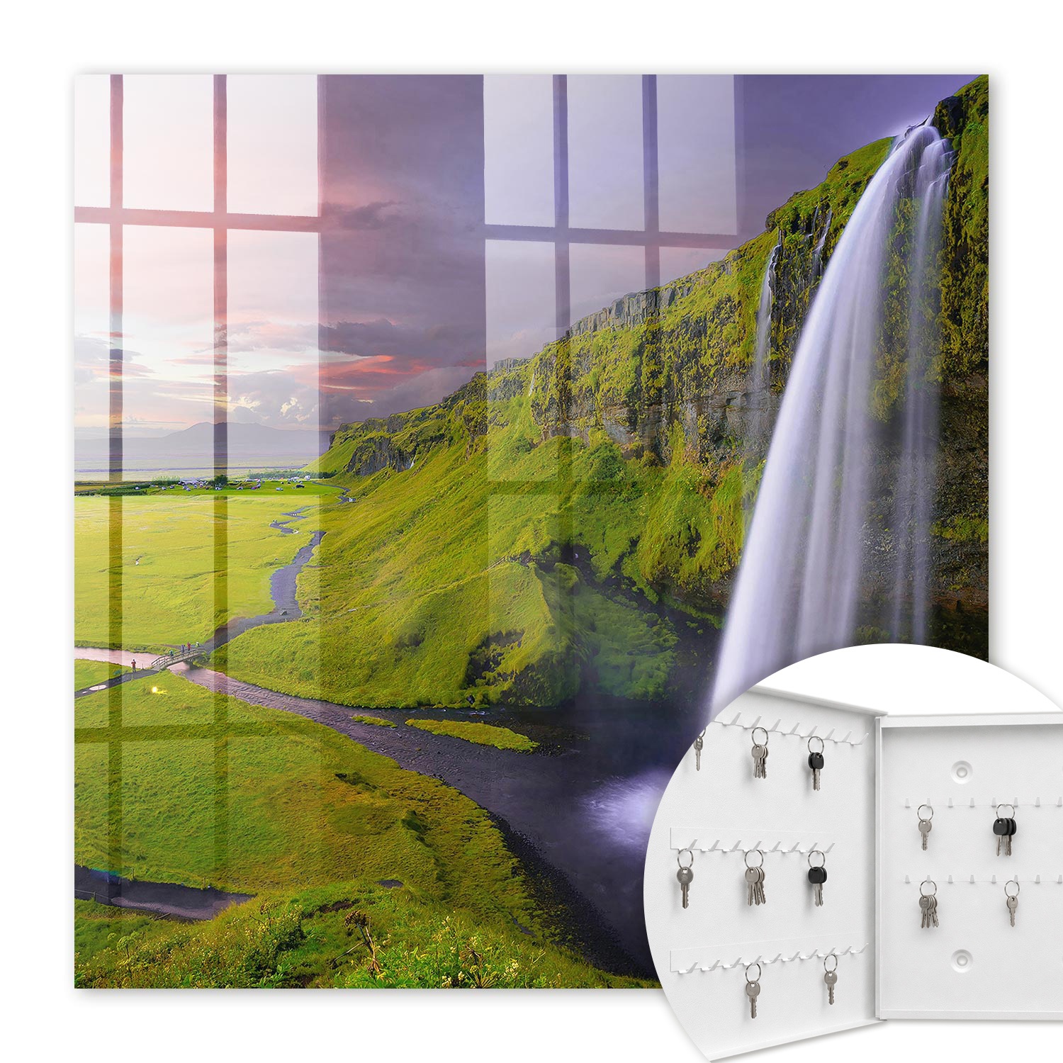 Armoire À Clés - (30 Cm X 30 Cm) - Boîte À Clés Murale - Coffret De Rangement Pour Clés - Couleur Blanche - Ouverture Vers La Gauche - Pour Maison Et Bureau - Cascade De Montagne
