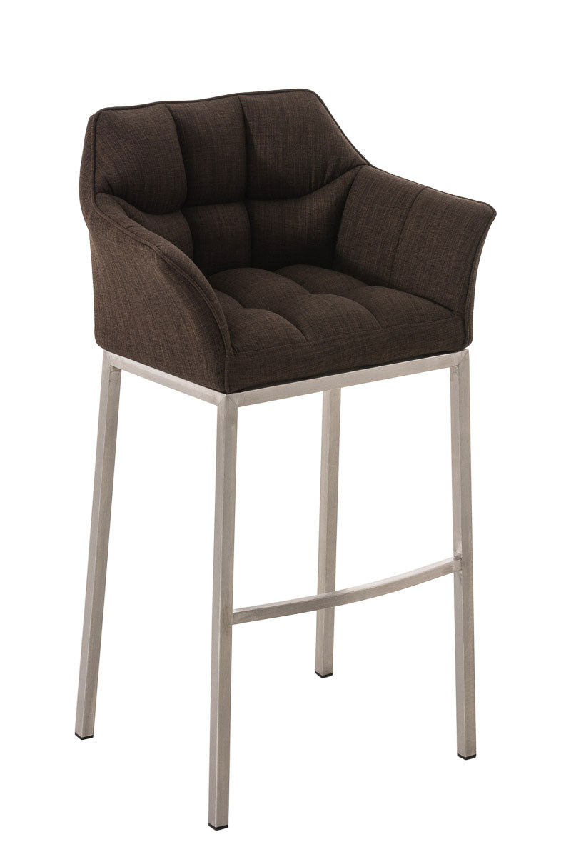 Tabouret De Bar Chaise Haute De Comptoir Couture Carrées Assise En Tissu Marron 4 10_0004721