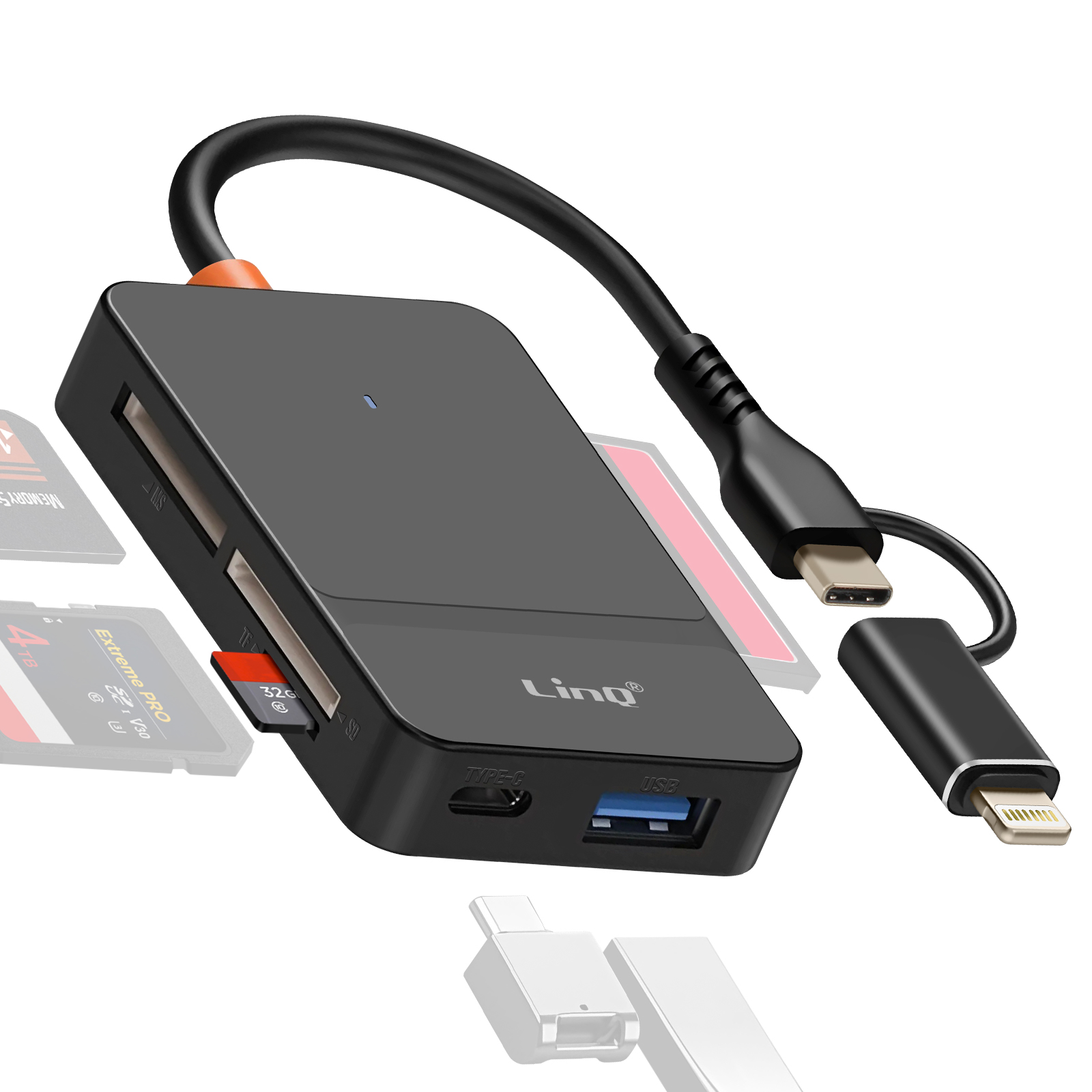 Hub Usb C + Lightning Multiport Lecteur Carte Otg Polyvalent Noir Linq
