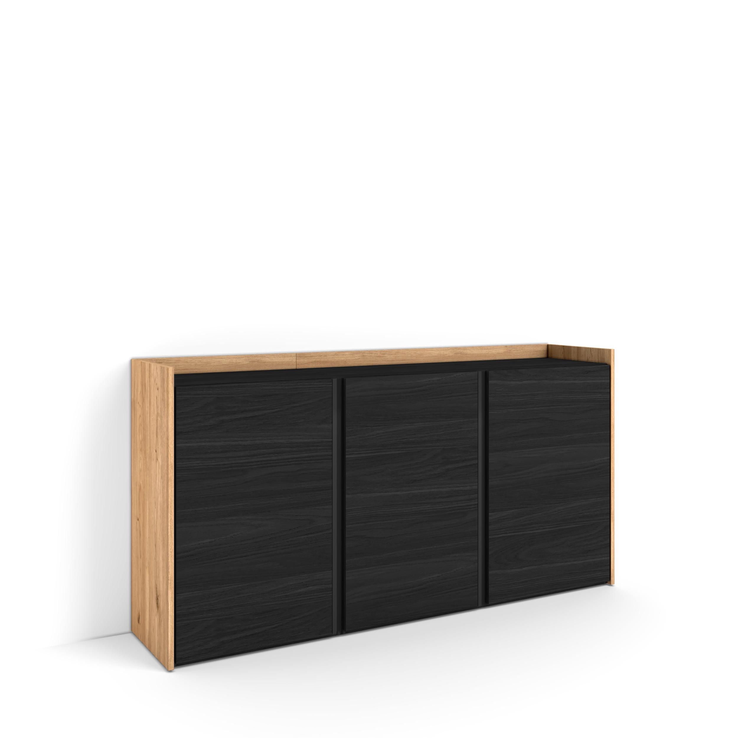 Buffet Salon Et Cuisine, 156x35x80 Cm, 3 Portes, Meuble Chaussure, Noir Et Chêne