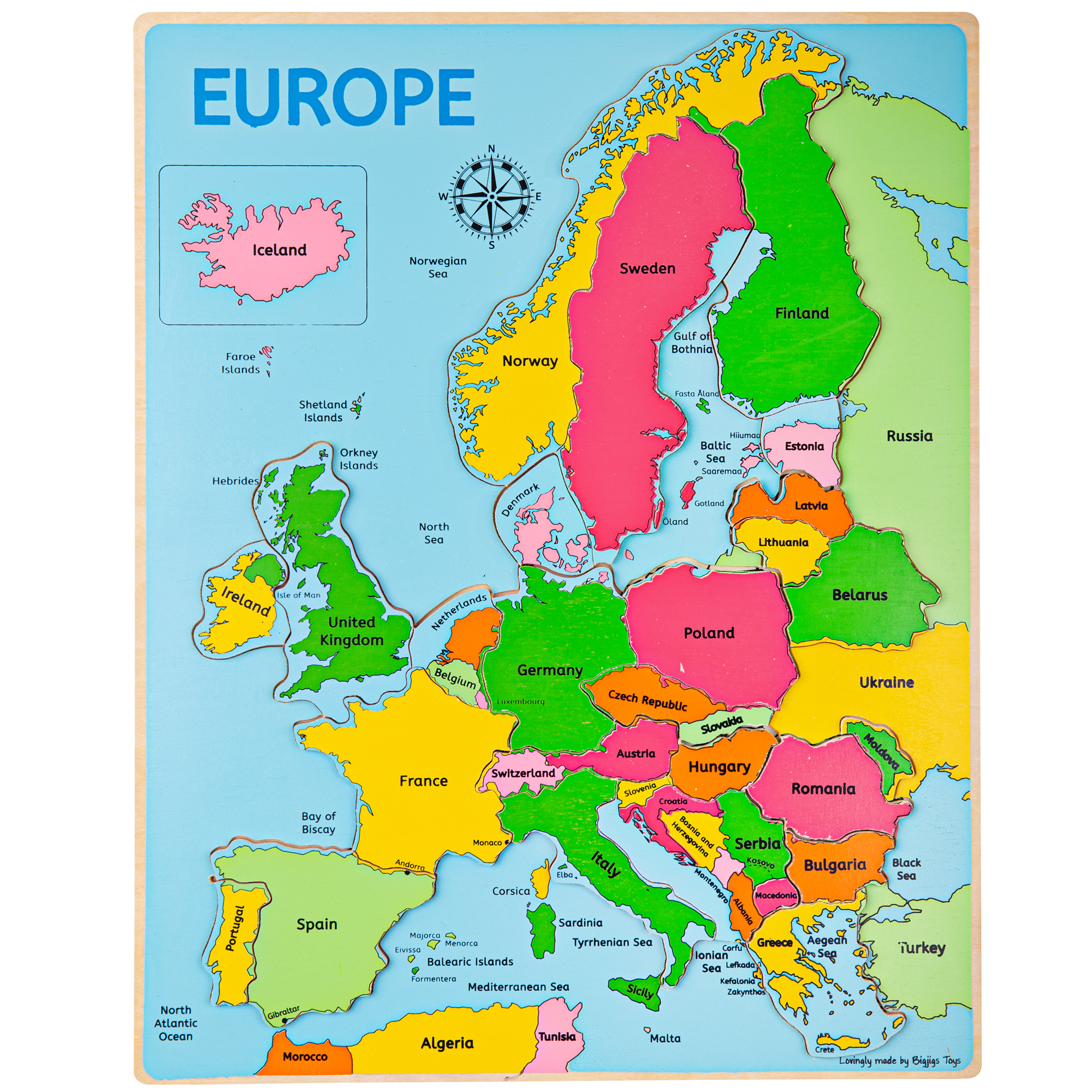 Bigjigs Toys, Puzzle En Médaillon Europe, Adapté Aux ges Dès 3 Ans