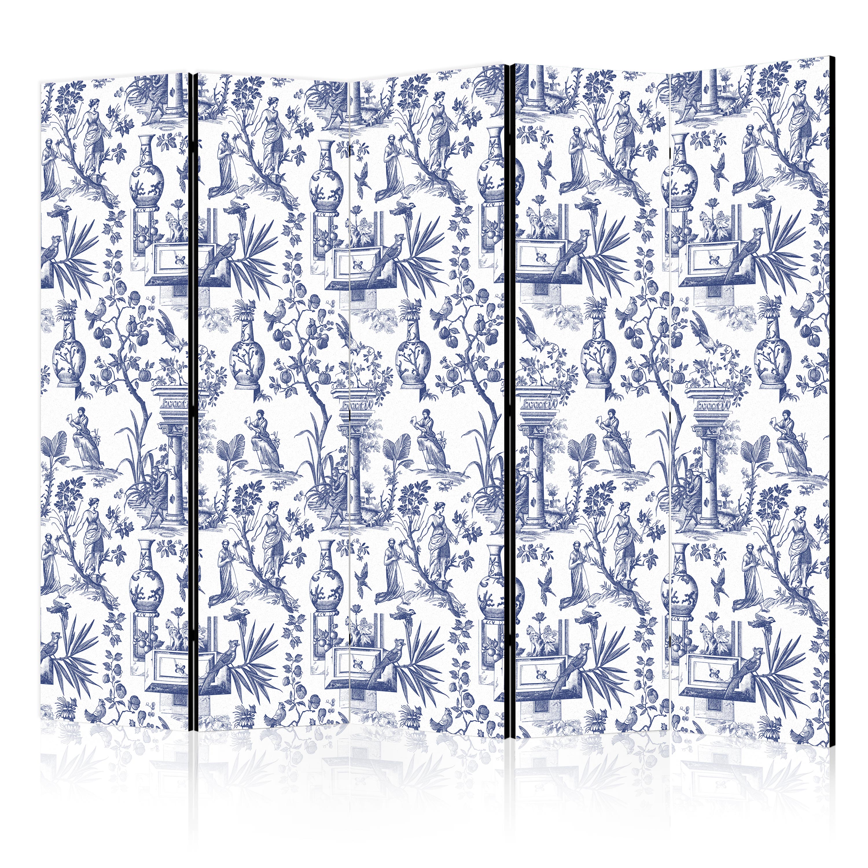 Paravent -motif Bleu Avec Motif Grec Et Végétal 225x172
