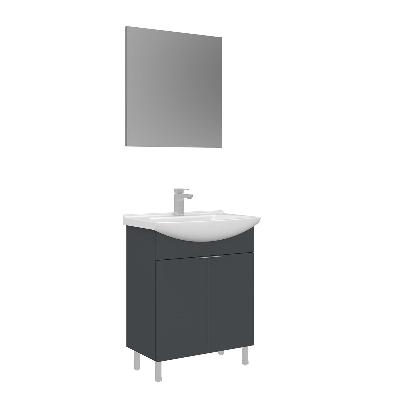 Meuble Avec Simple Vasque Et Miroir "purus 65" - 65 X 50 X 83 Cm - Matte Anthracite